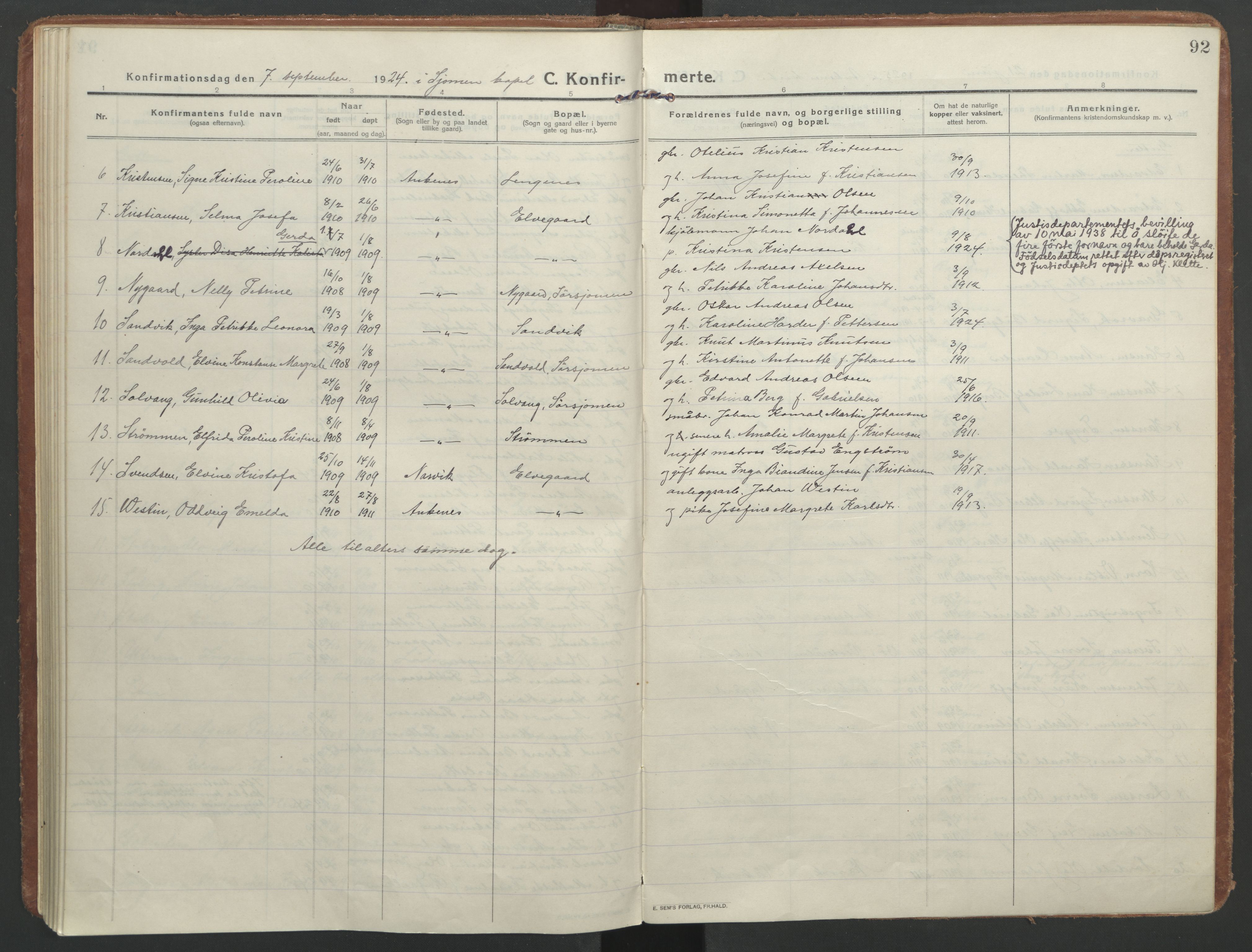 Ministerialprotokoller, klokkerbøker og fødselsregistre - Nordland, AV/SAT-A-1459/866/L0944: Parish register (official) no. 866A07, 1906-1926, p. 92