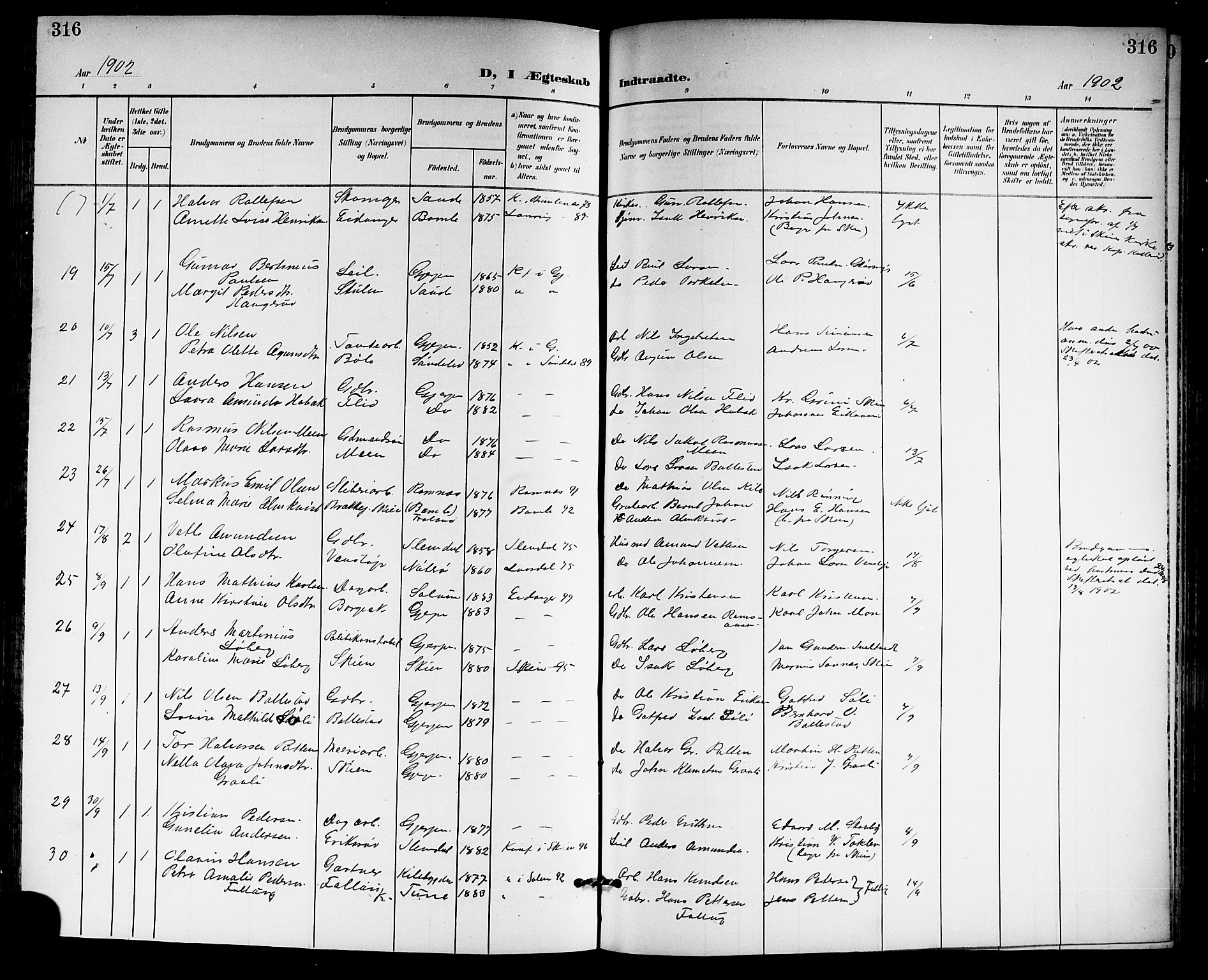 Gjerpen kirkebøker, SAKO/A-265/G/Ga/L0003: Parish register (copy) no. I 3, 1901-1919, p. 316