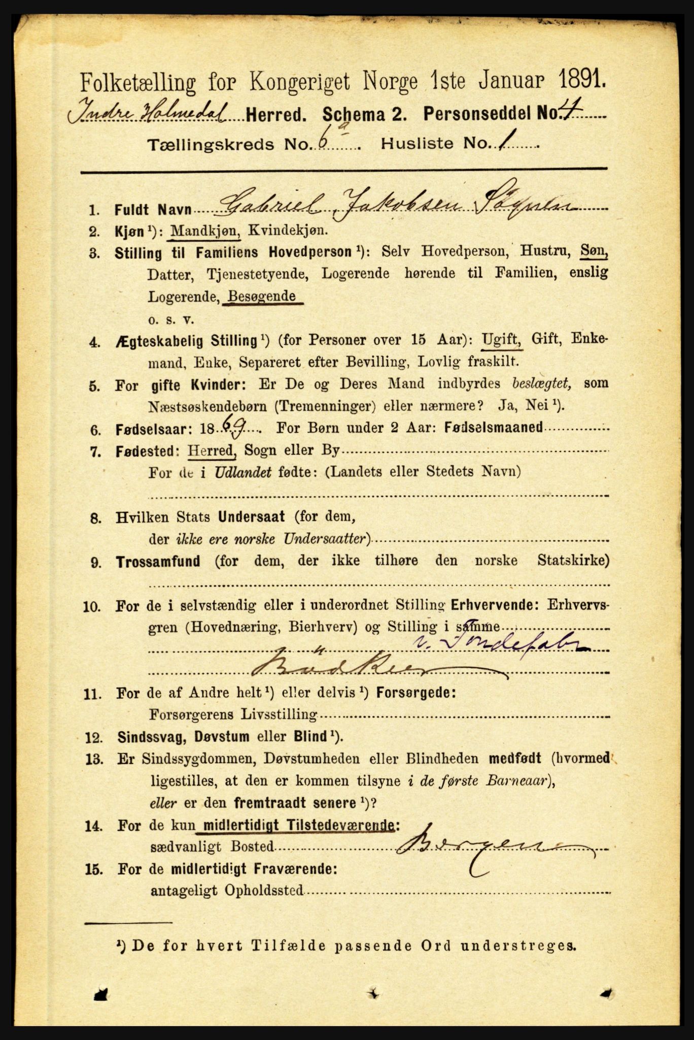 RA, 1891 census for 1430 Indre Holmedal, 1891, p. 2461