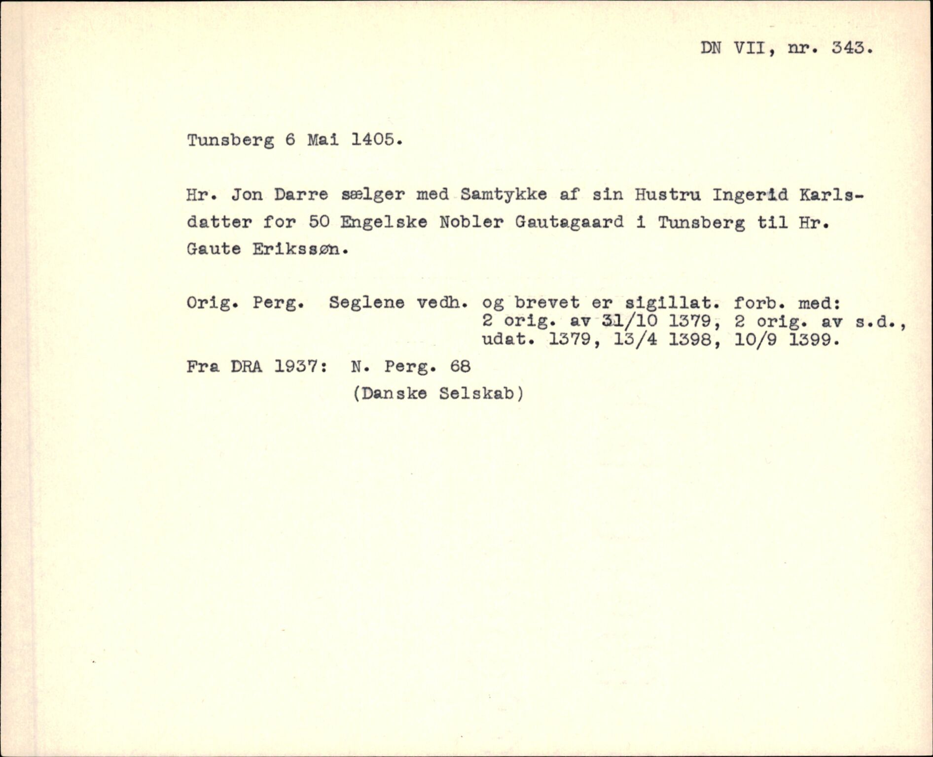 Riksarkivets diplomsamling, AV/RA-EA-5965/F35/F35f/L0003: Regestsedler: Diplomer fra DRA 1937 og 1996, p. 223