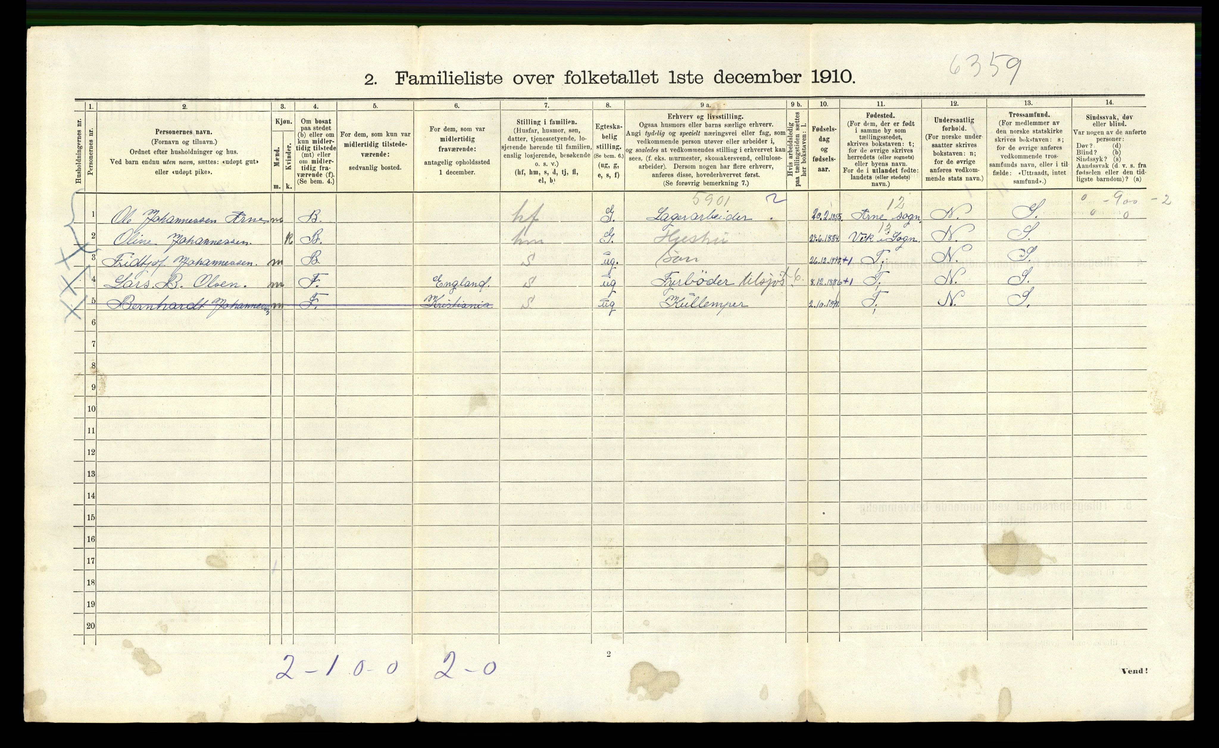 RA, 1910 census for Bergen, 1910, p. 7422