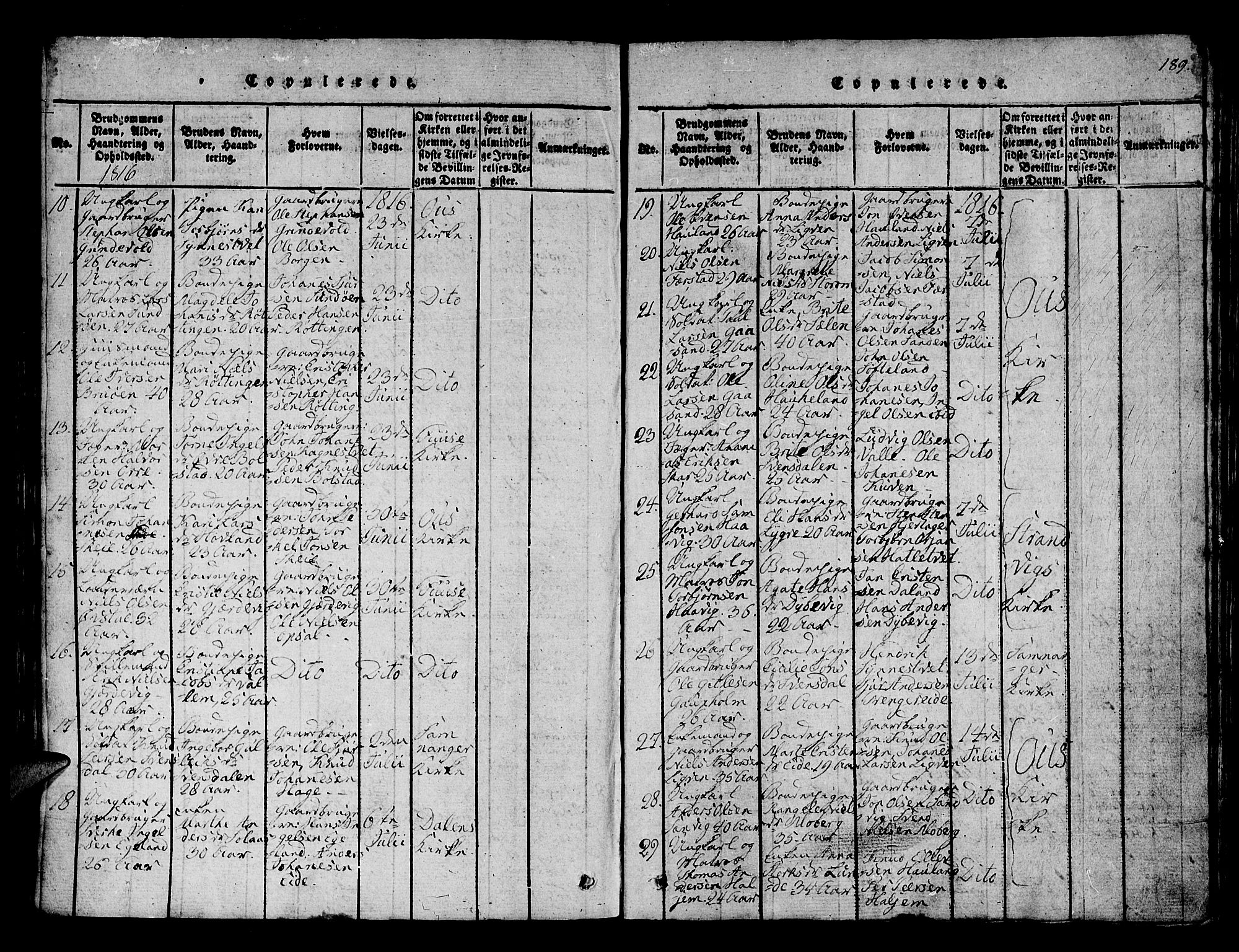 Os sokneprestembete, SAB/A-99929: Parish register (official) no. A 12, 1816-1825, p. 189