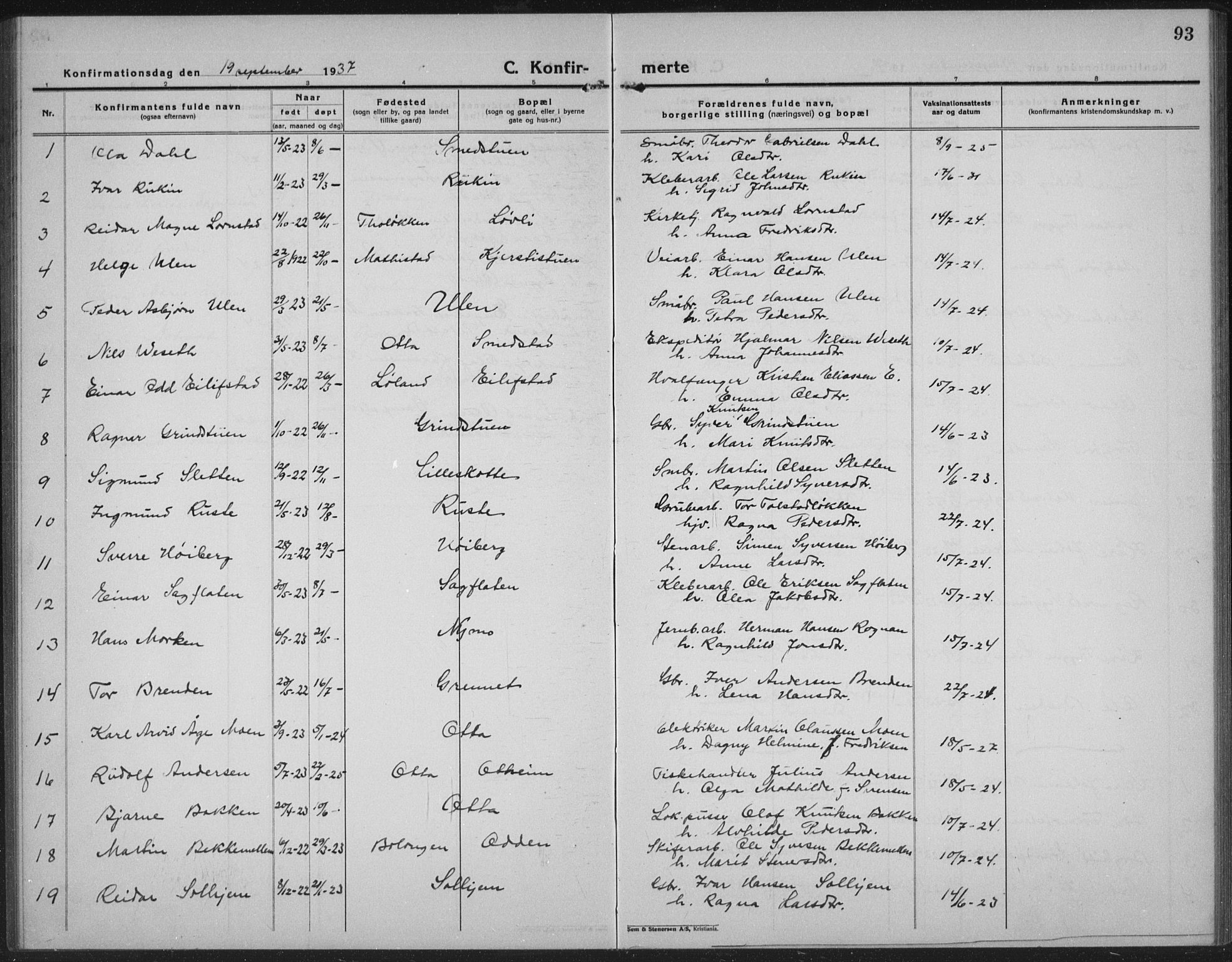 Sel prestekontor, AV/SAH-PREST-074/H/Ha/Hab/L0002: Parish register (copy) no. 2, 1923-1939, p. 93