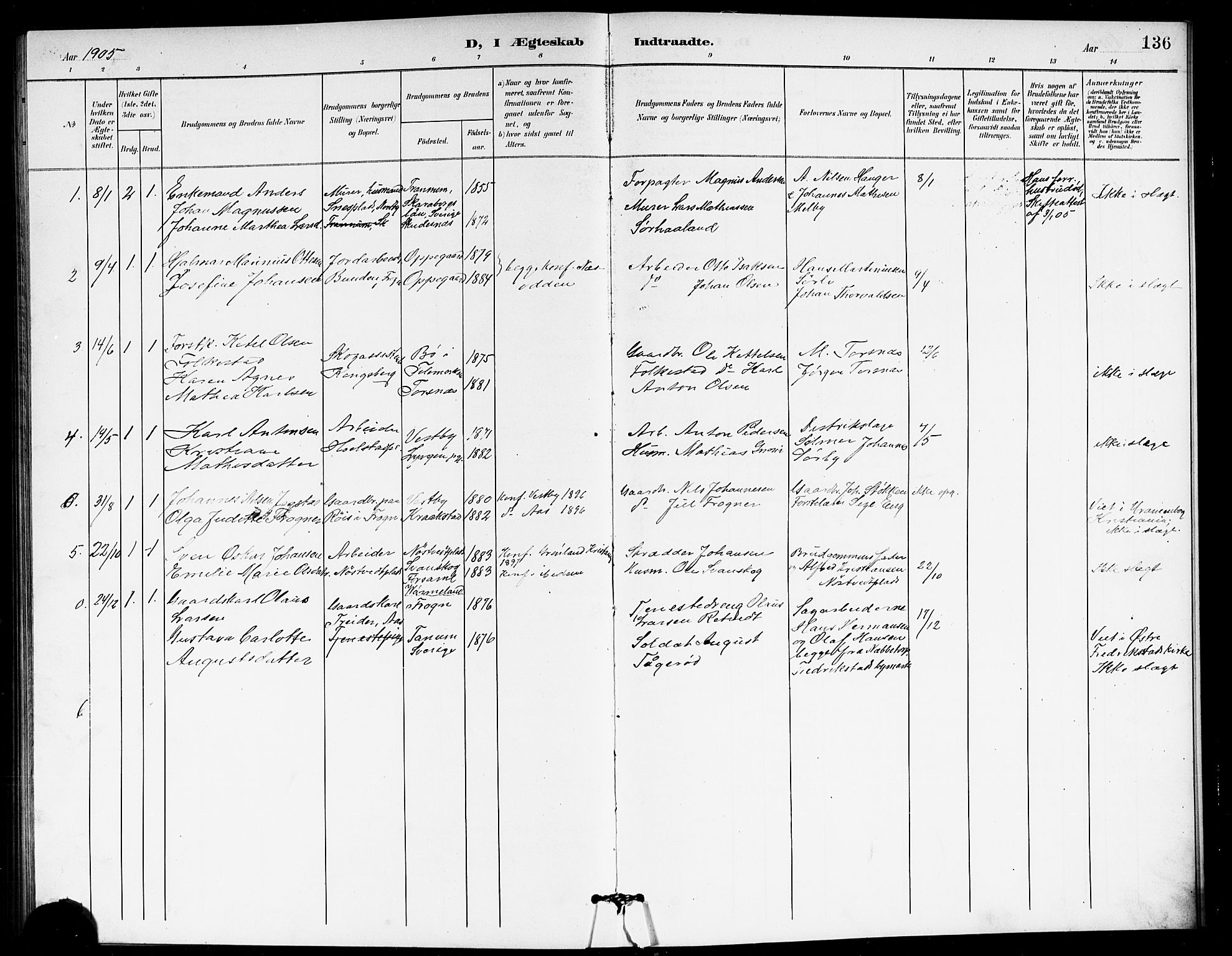 Ås prestekontor Kirkebøker, SAO/A-10894/G/Ga/L0004: Parish register (copy) no. I 4, 1901-1915, p. 136