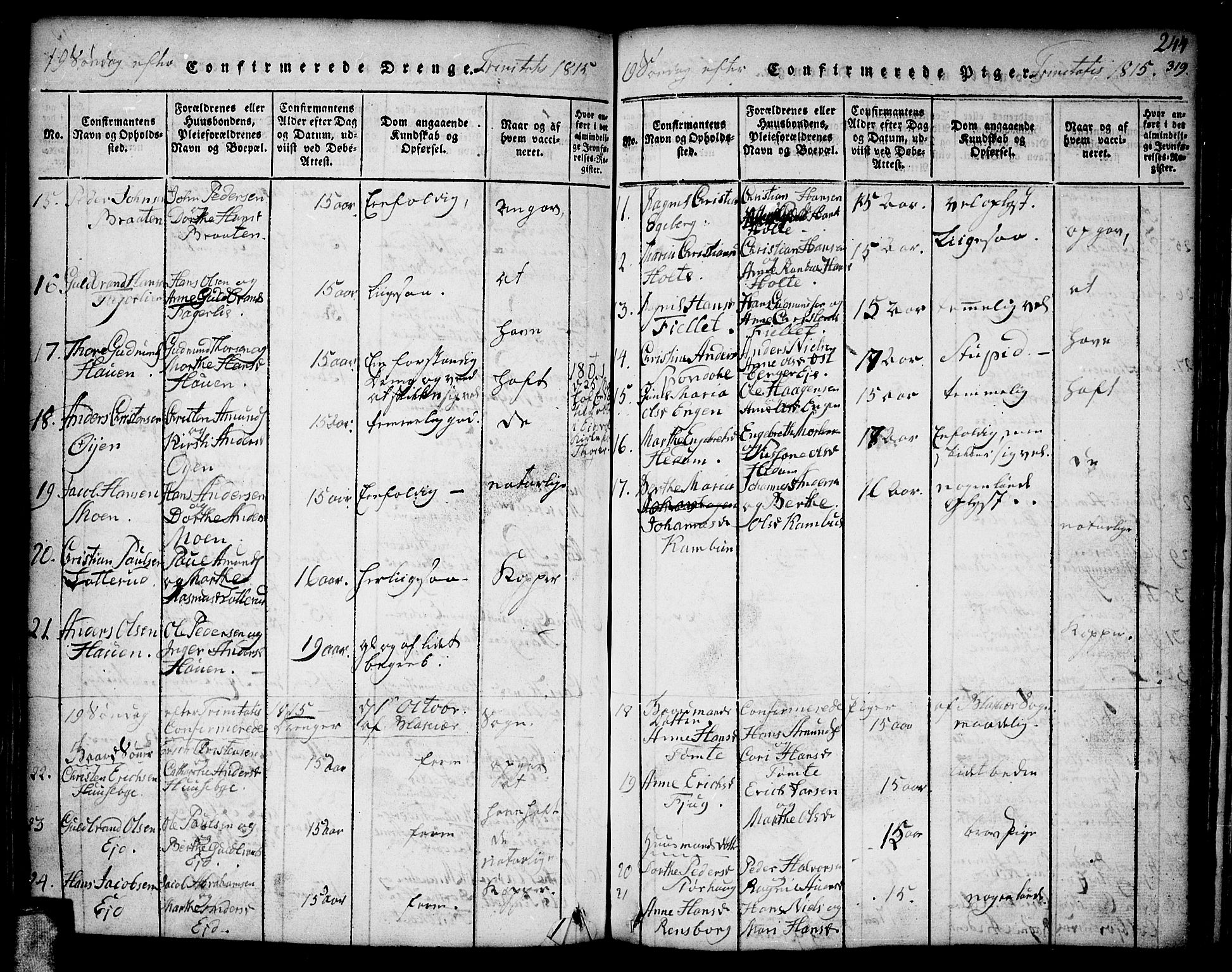 Aurskog prestekontor Kirkebøker, SAO/A-10304a/F/Fa/L0005: Parish register (official) no. I 5, 1814-1829, p. 319