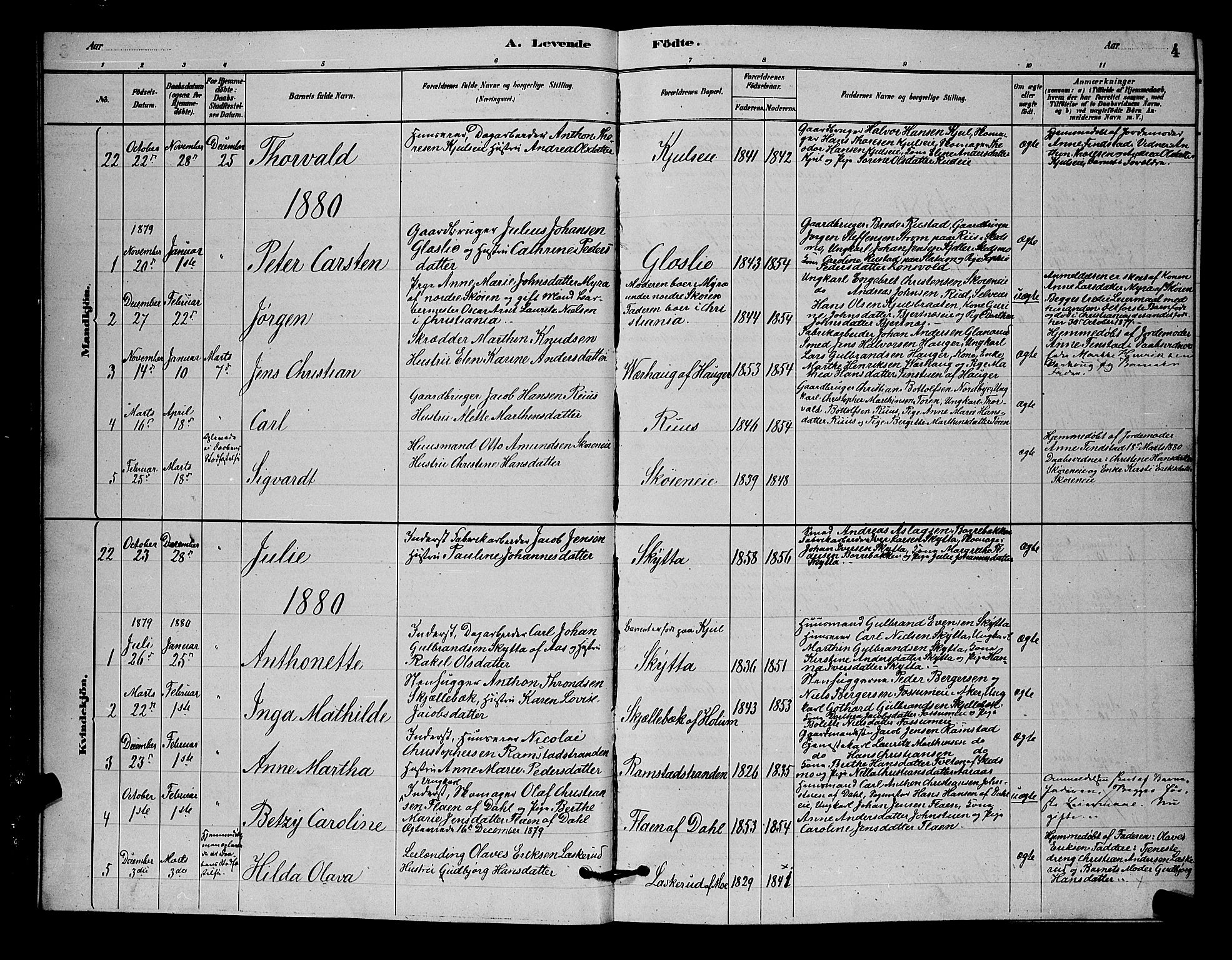 Nittedal prestekontor Kirkebøker, SAO/A-10365a/G/Ga/L0002: Parish register (copy) no. I 2, 1879-1901, p. 4
