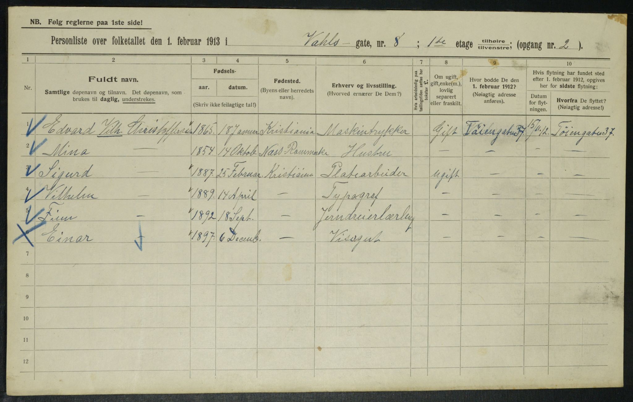 OBA, Municipal Census 1913 for Kristiania, 1913, p. 121502