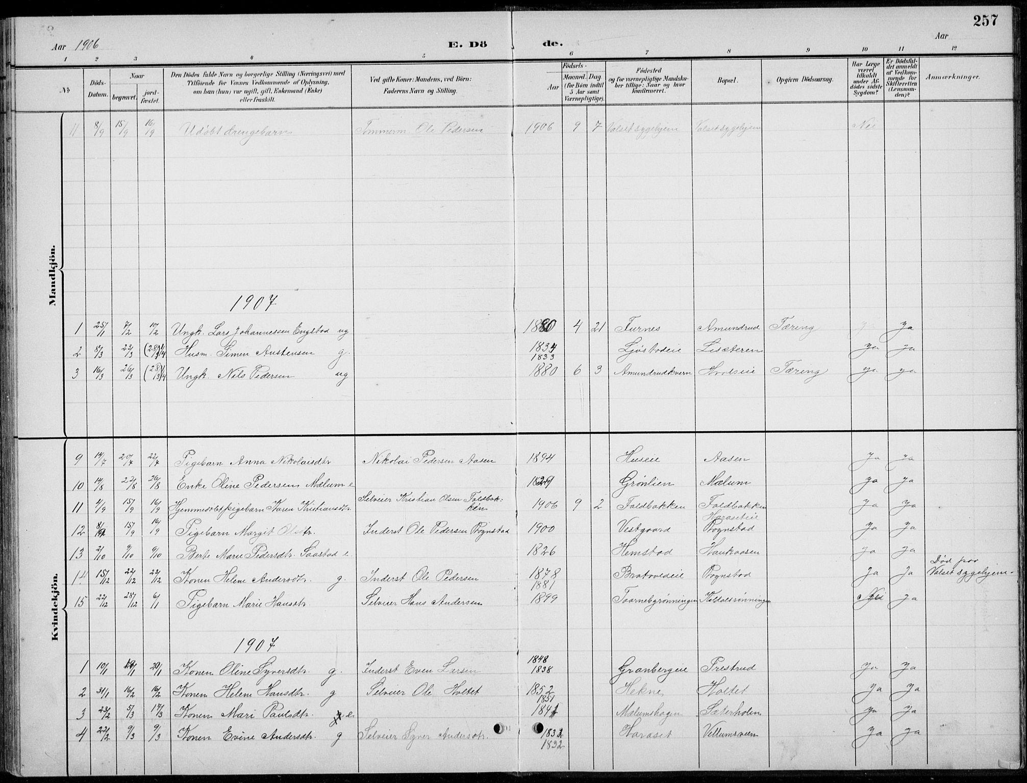 Romedal prestekontor, AV/SAH-PREST-004/L/L0013: Parish register (copy) no. 13, 1896-1937, p. 257