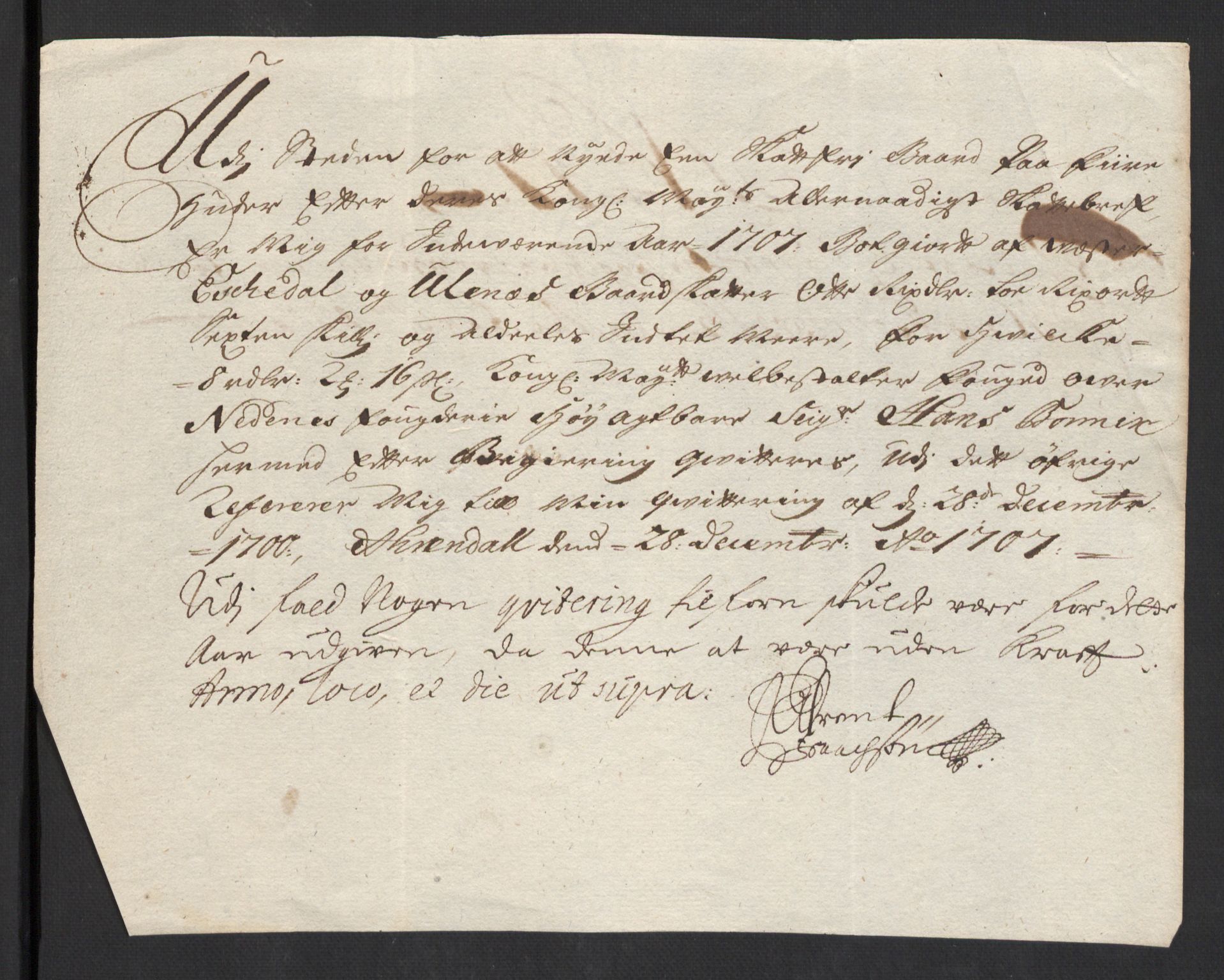 Rentekammeret inntil 1814, Reviderte regnskaper, Fogderegnskap, AV/RA-EA-4092/R39/L2318: Fogderegnskap Nedenes, 1706-1709, p. 174