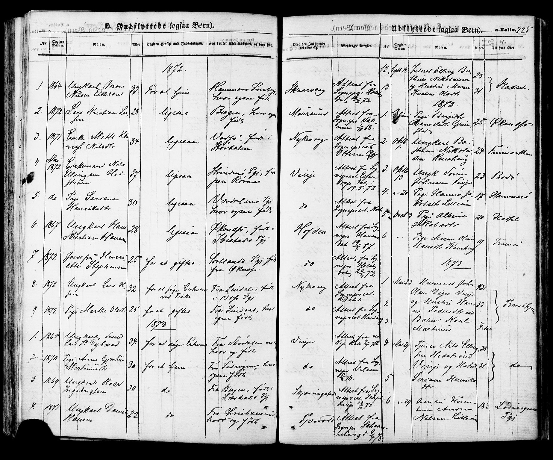 Ministerialprotokoller, klokkerbøker og fødselsregistre - Nordland, SAT/A-1459/891/L1301: Parish register (official) no. 891A06, 1870-1878, p. 225