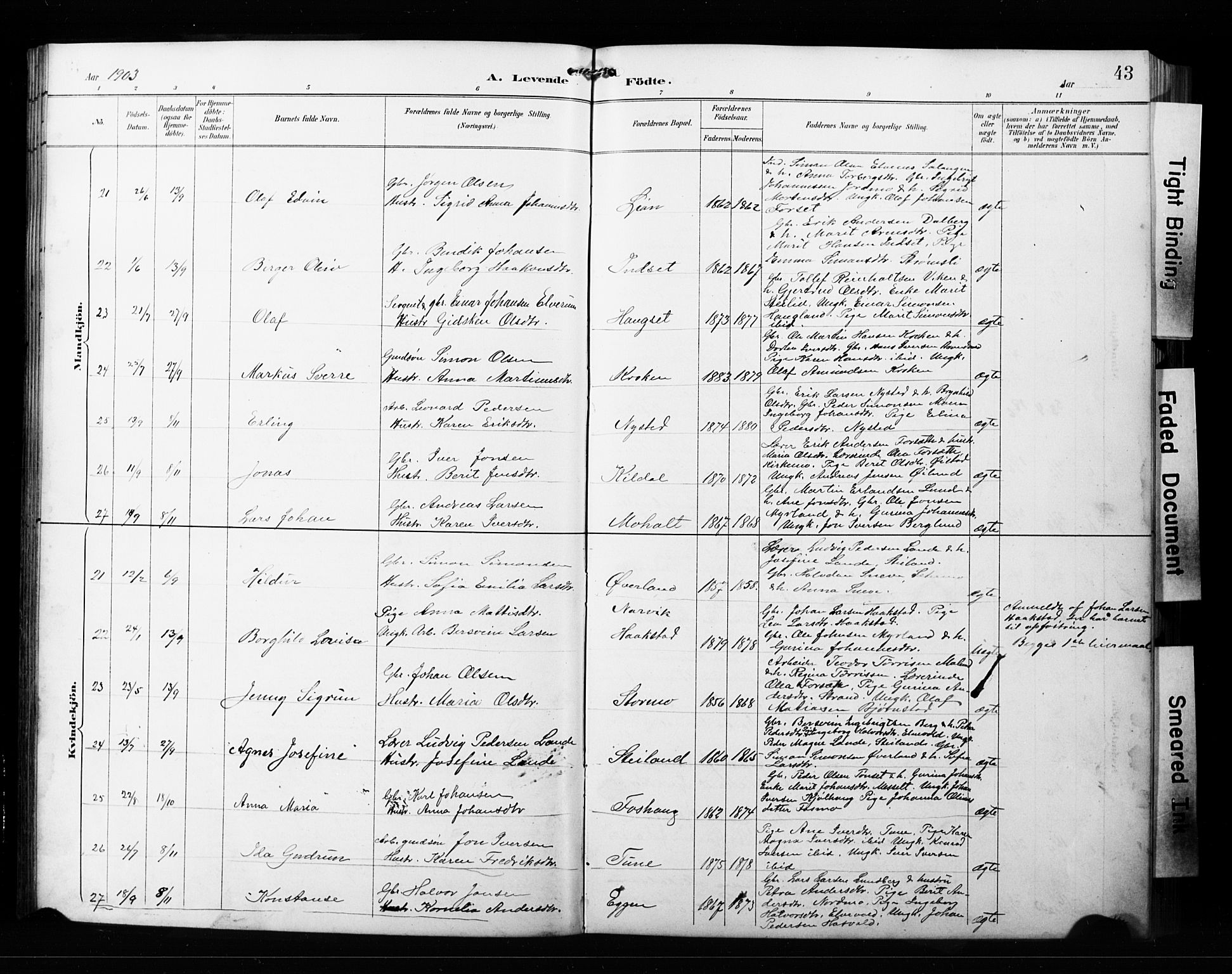 Målselv sokneprestembete, AV/SATØ-S-1311/G/Ga/Gab/L0008klokker: Parish register (copy) no. 8, 1895-1913, p. 43