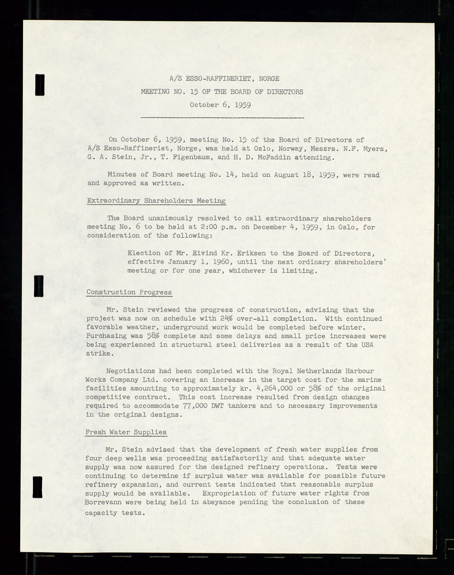 PA 1537 - A/S Essoraffineriet Norge, AV/SAST-A-101957/A/Aa/L0001/0002: Styremøter / Shareholder meetings, board meetings, by laws (vedtekter), 1957-1960, p. 141