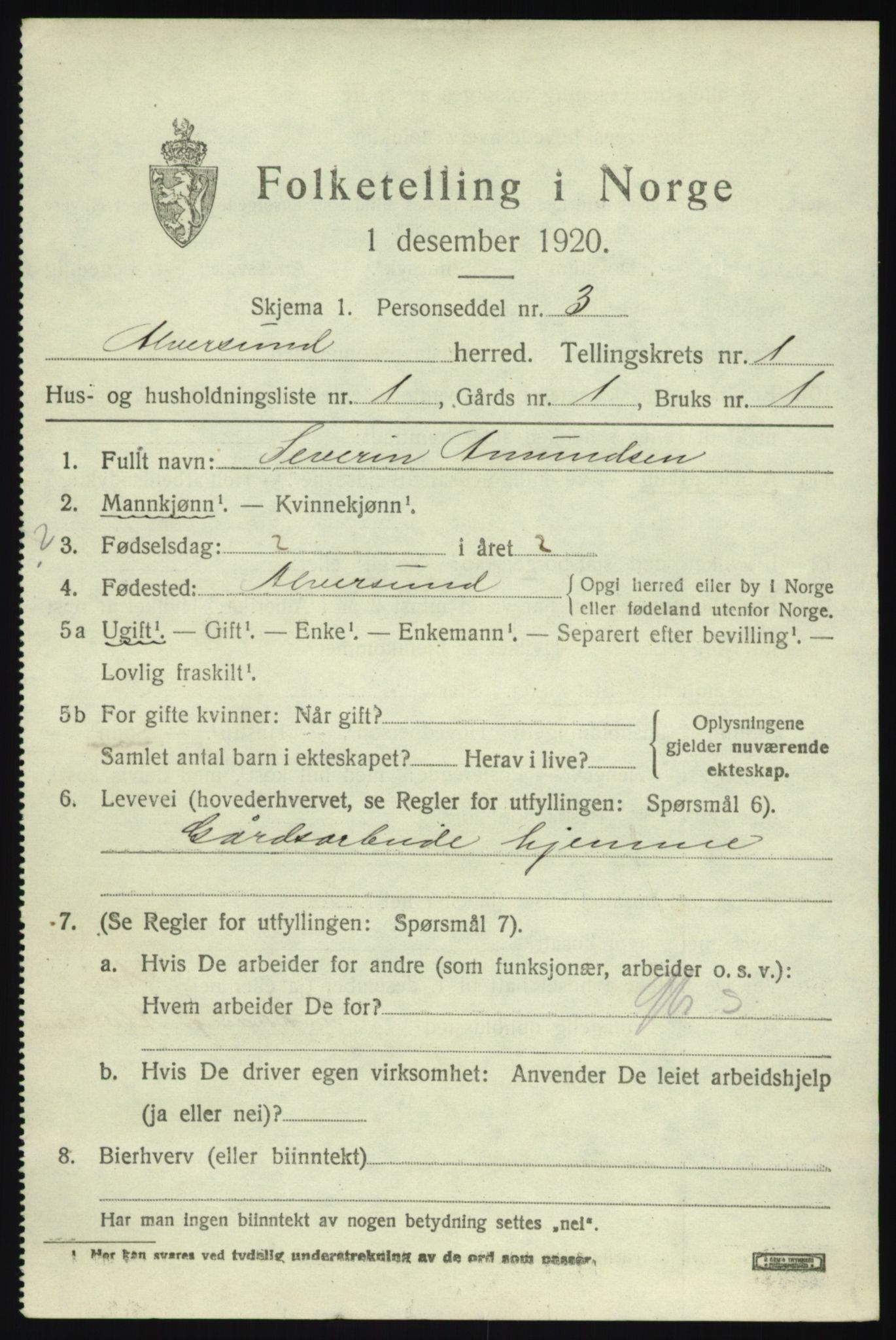 SAB, 1920 census for Alversund, 1920, p. 1158