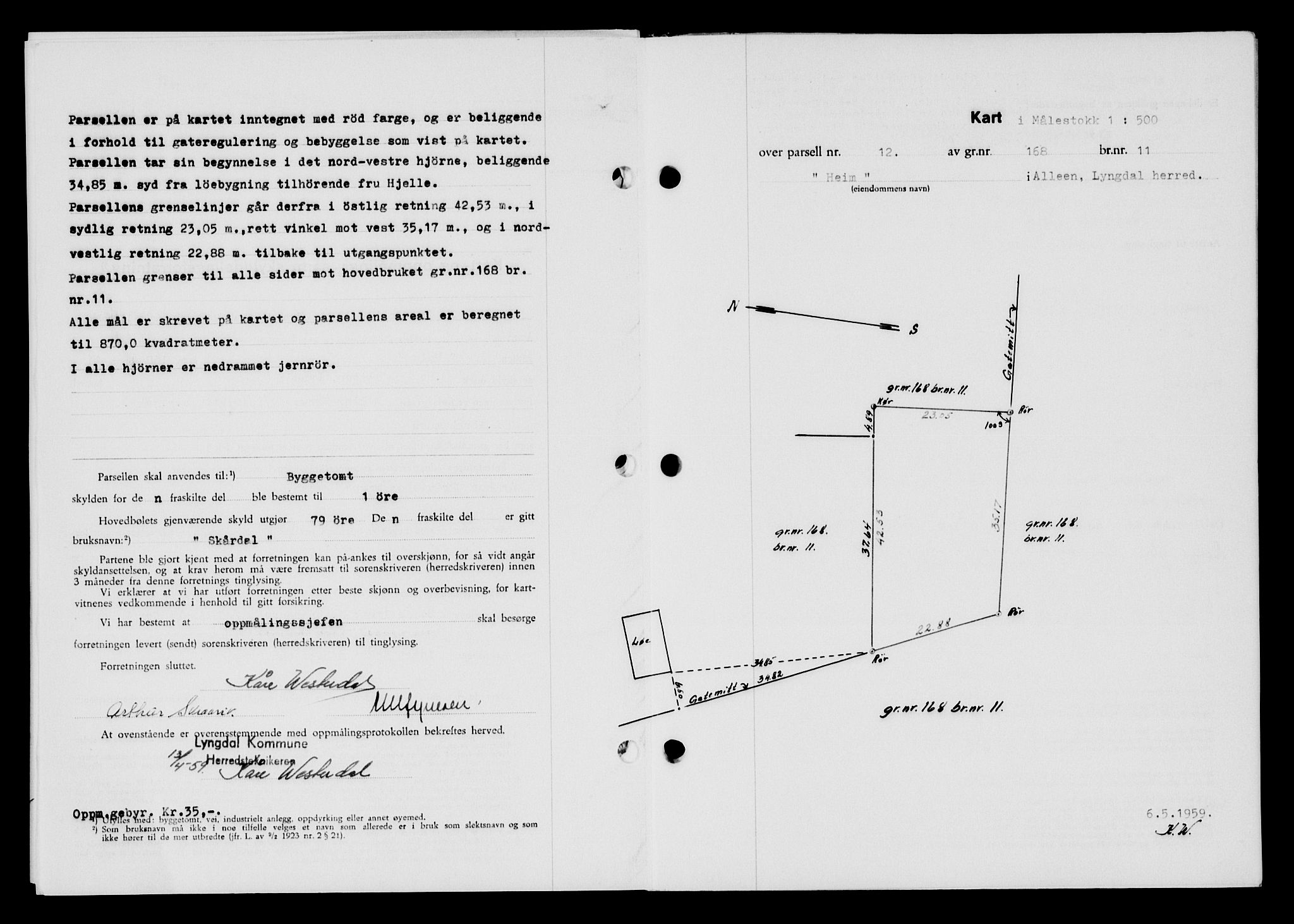 Lyngdal sorenskriveri, AV/SAK-1221-0004/G/Gb/L0678: Mortgage book no. A XXIV, 1958-1959, Diary no: : 313/1959