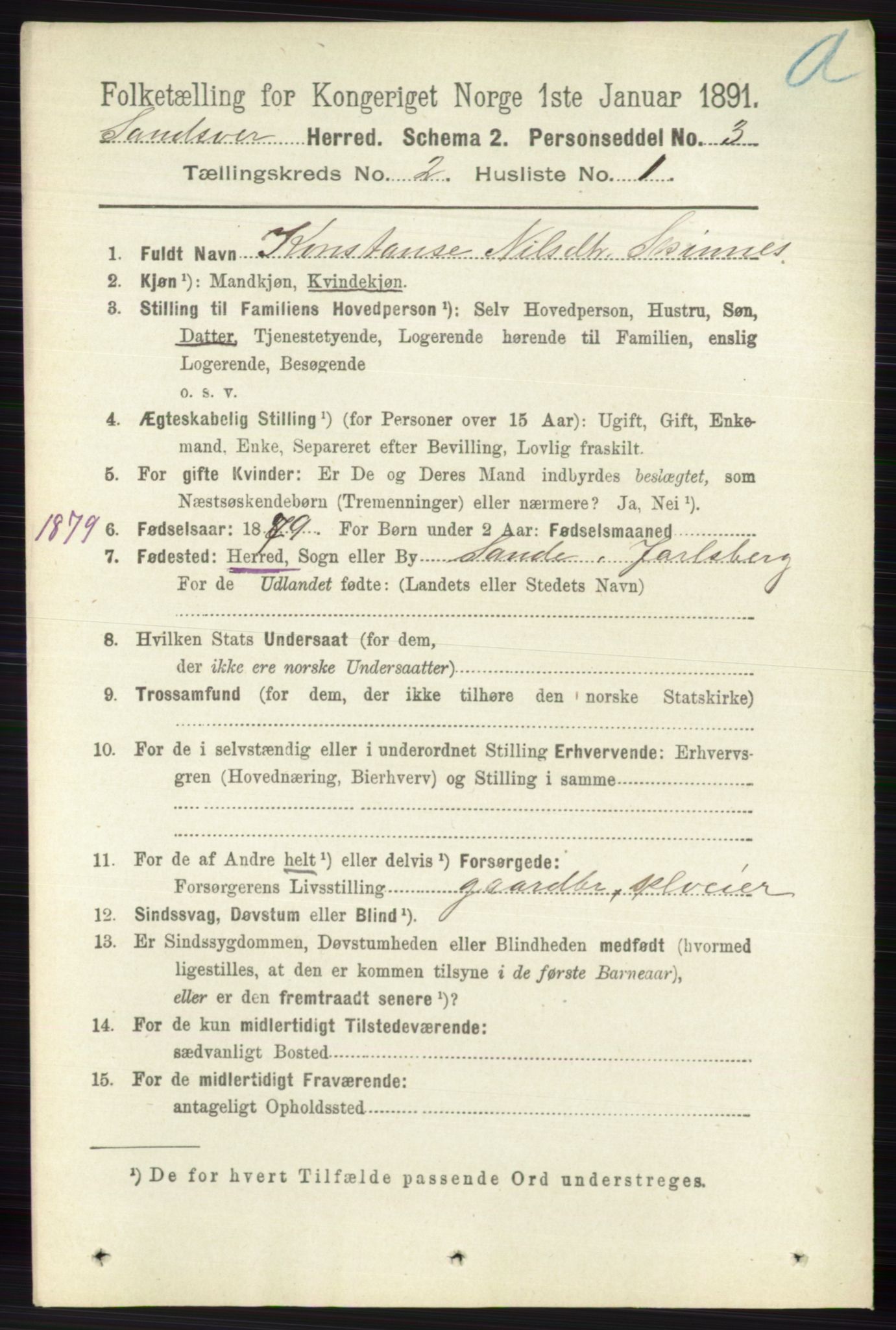 RA, 1891 census for 0629 Sandsvær, 1891, p. 682