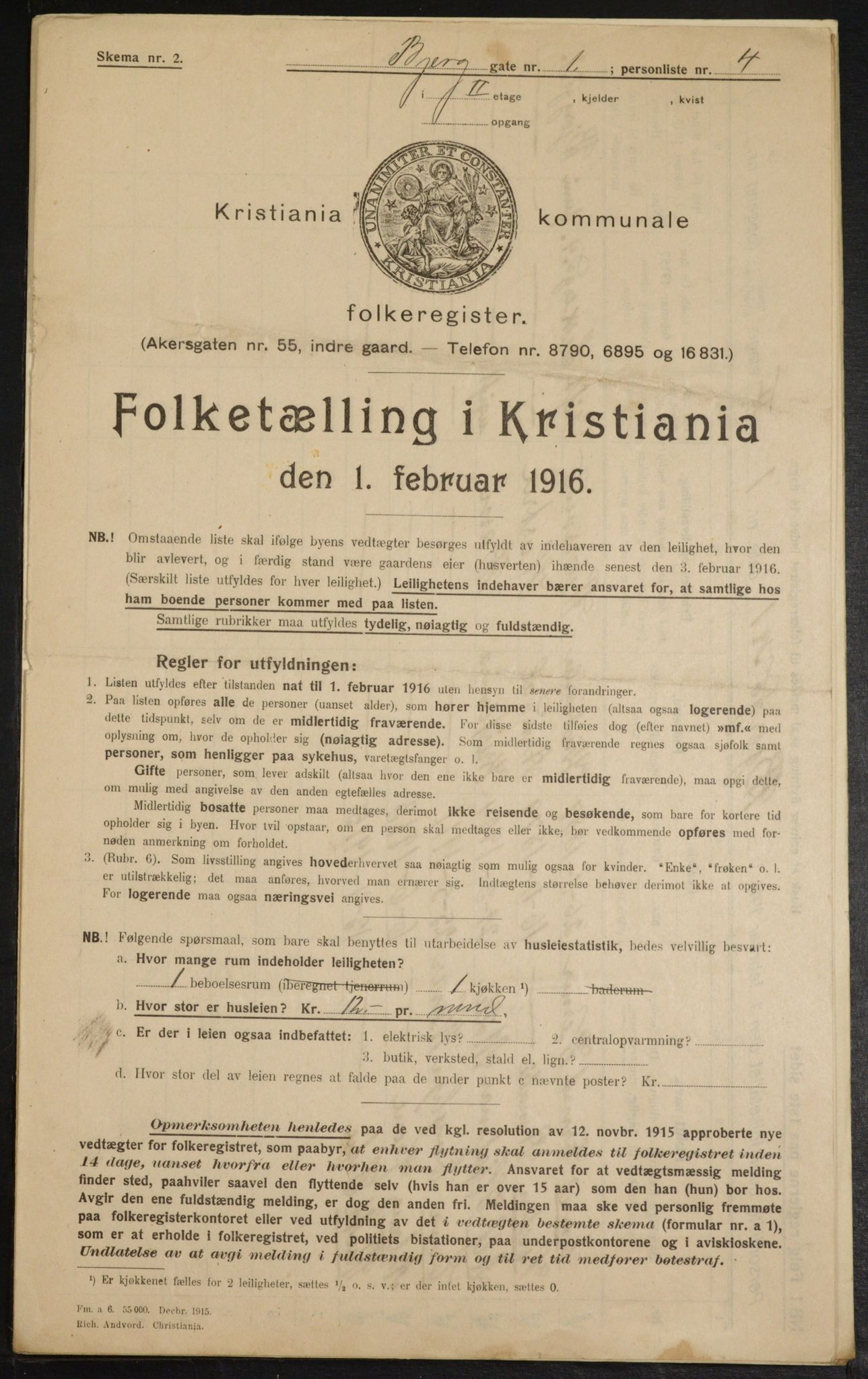 OBA, Municipal Census 1916 for Kristiania, 1916, p. 5516