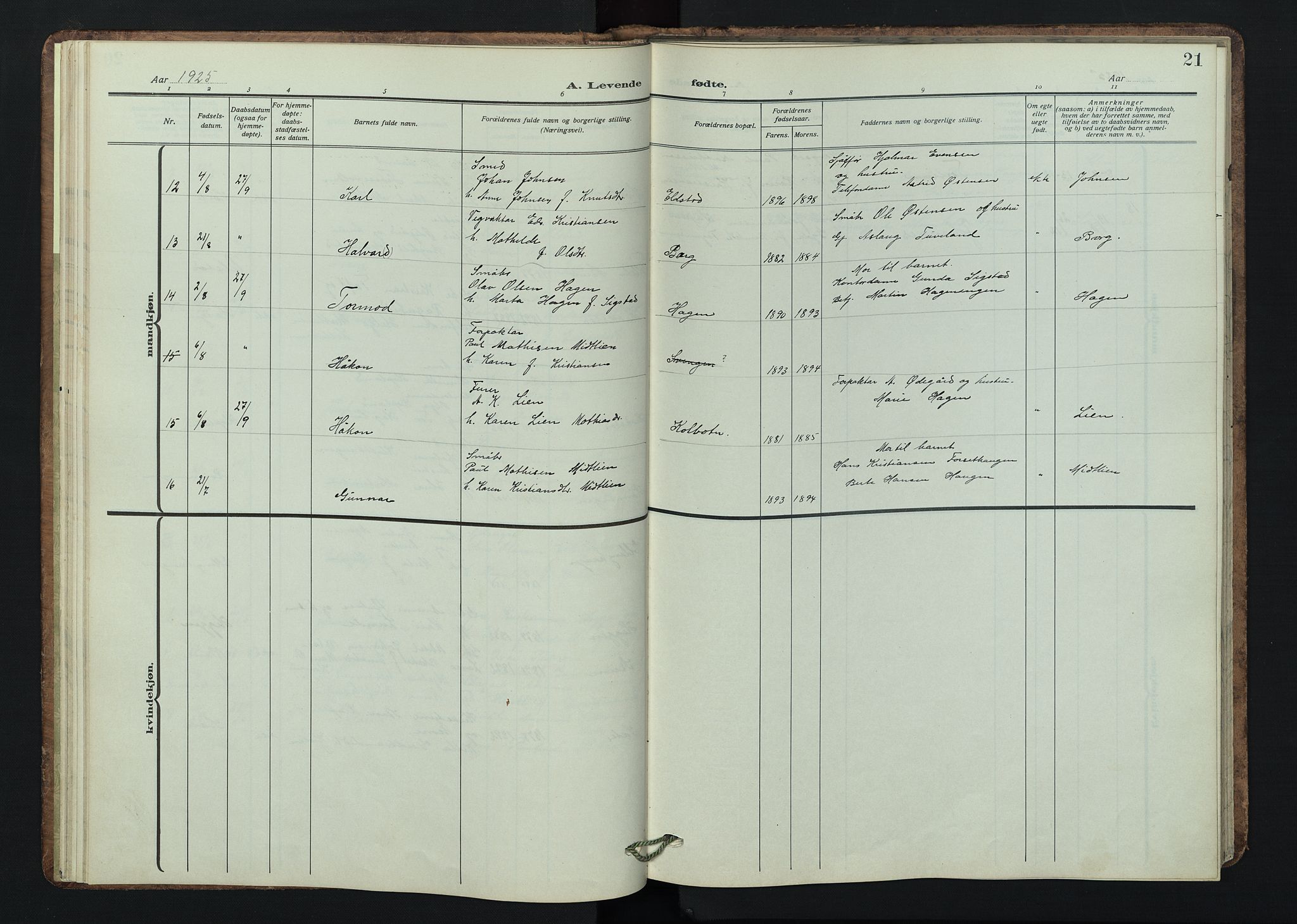Østre Gausdal prestekontor, AV/SAH-PREST-092/H/Ha/Hab/L0005: Parish register (copy) no. 5, 1915-1944, p. 21