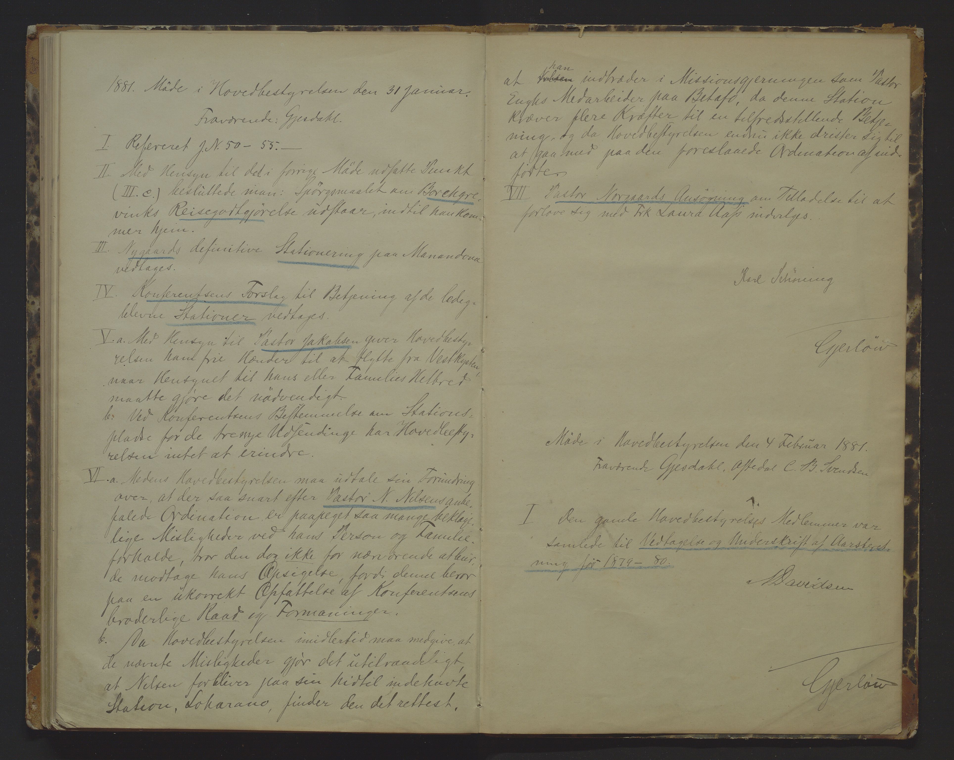 Det Norske Misjonsselskap - hovedadministrasjonen, VID/MA-A-1045/D/Da/Daa/L0009: Styreprotokoll nr. IV, 25. januar 1875 - 9. februar 1881, 1875-1881