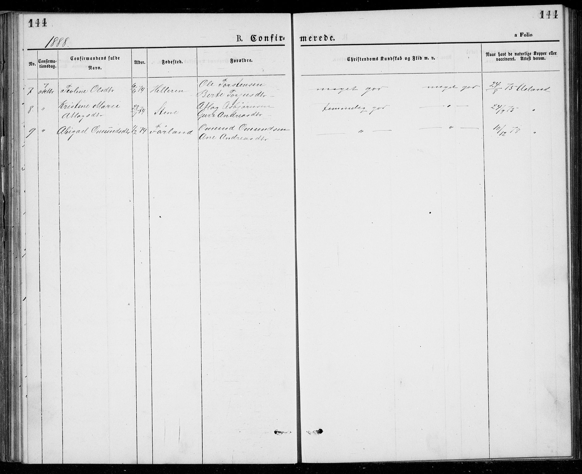 Lund sokneprestkontor, AV/SAST-A-101809/S07/L0005: Parish register (copy) no. B 5, 1875-1889, p. 144