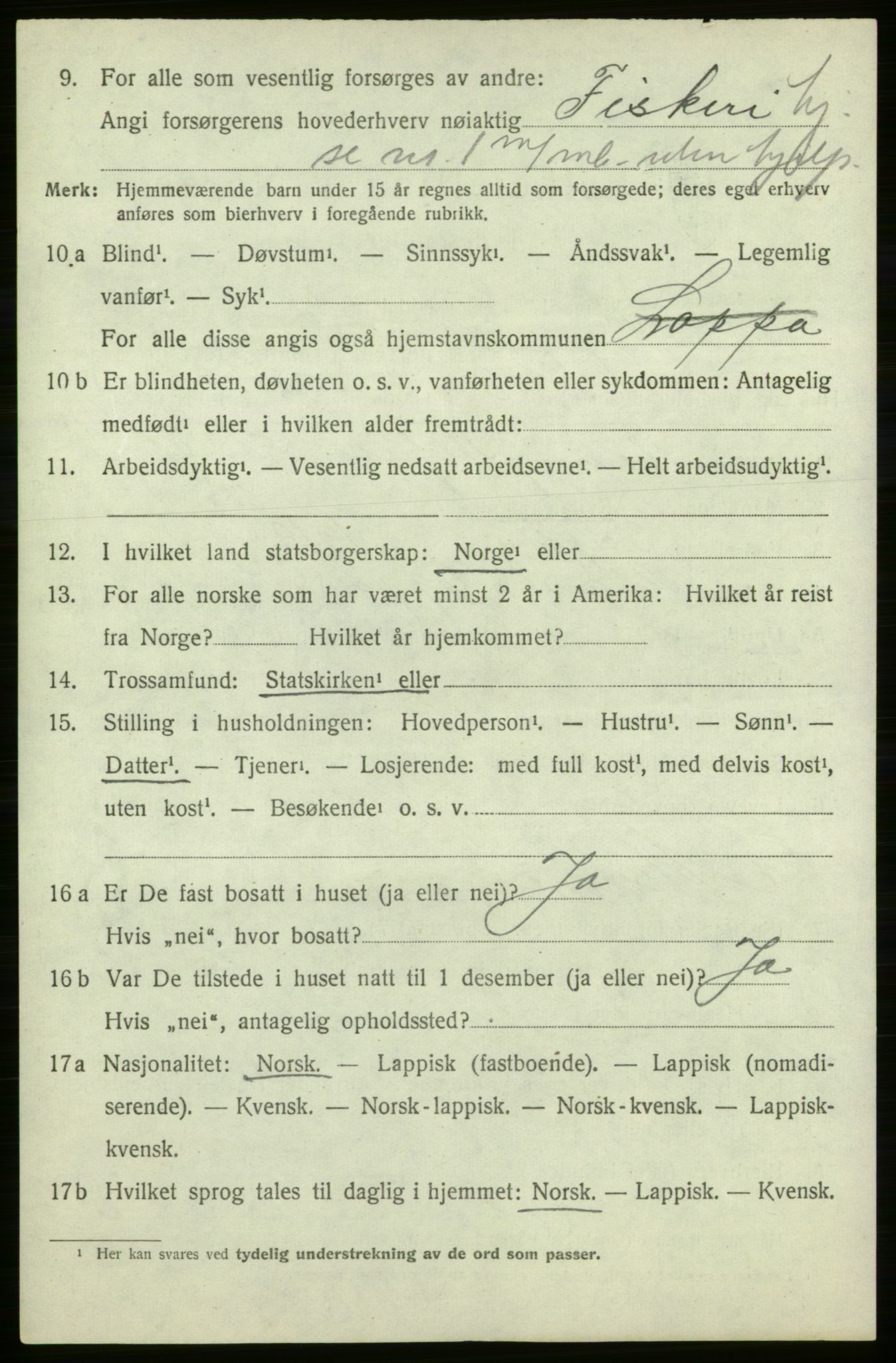 SATØ, 1920 census for Loppa, 1920, p. 815