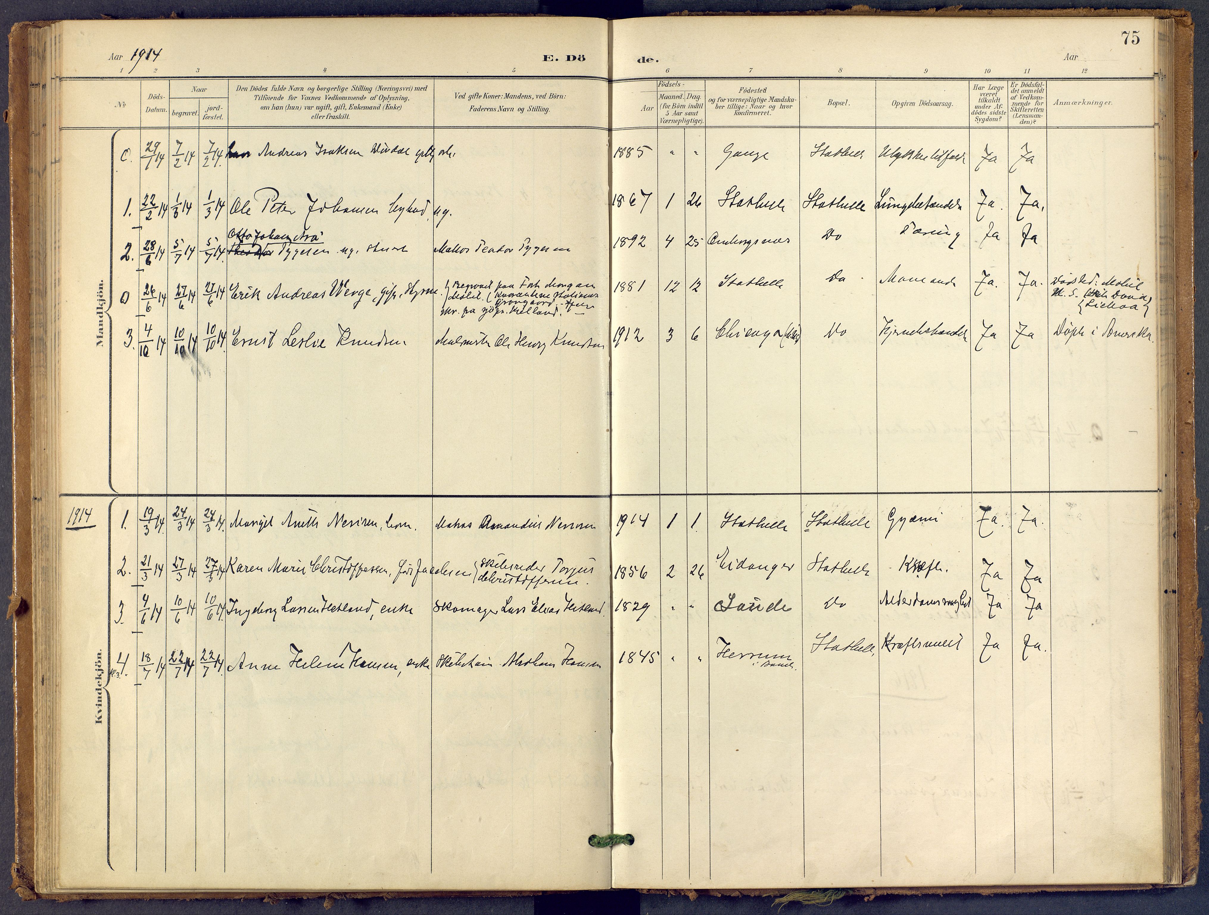Bamble kirkebøker, SAKO/A-253/F/Fb/L0002: Parish register (official) no. II 2, 1900-1921, p. 75