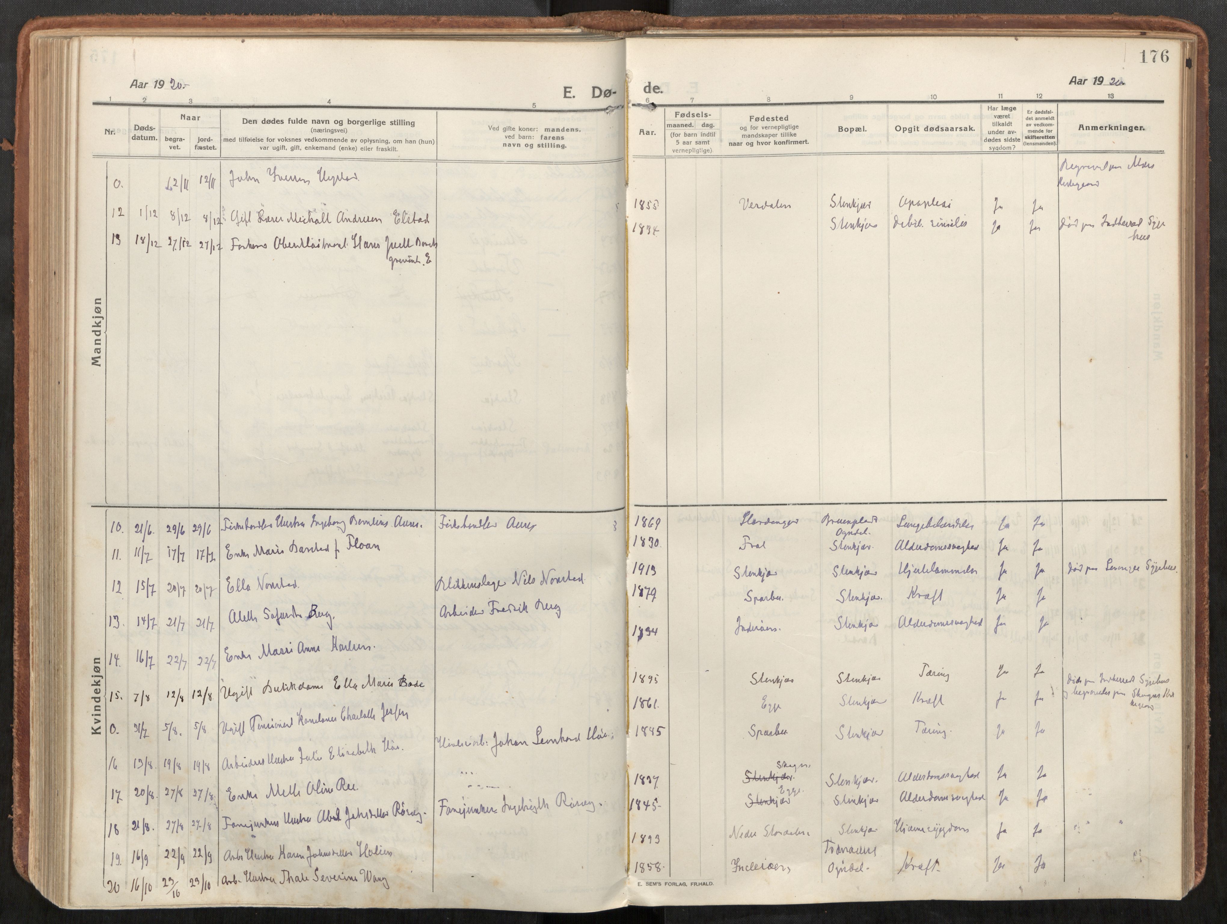 Steinkjer sokneprestkontor, SAT/A-1541/01/H/Ha/Haa/L0003: Parish register (official) no. 3, 1913-1922, p. 176