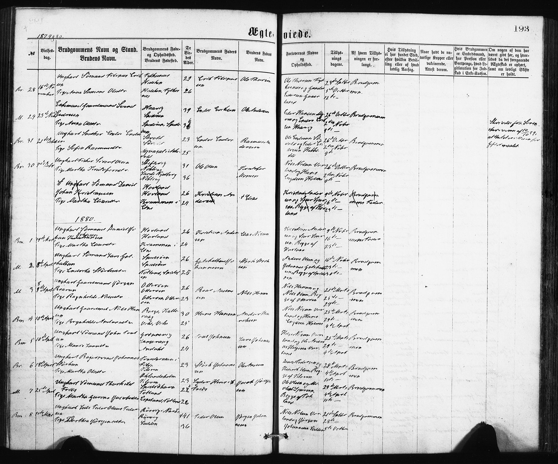 Finnås sokneprestembete, SAB/A-99925/H/Ha/Haa/Haaa/L0009: Parish register (official) no. A 9, 1873-1881, p. 193