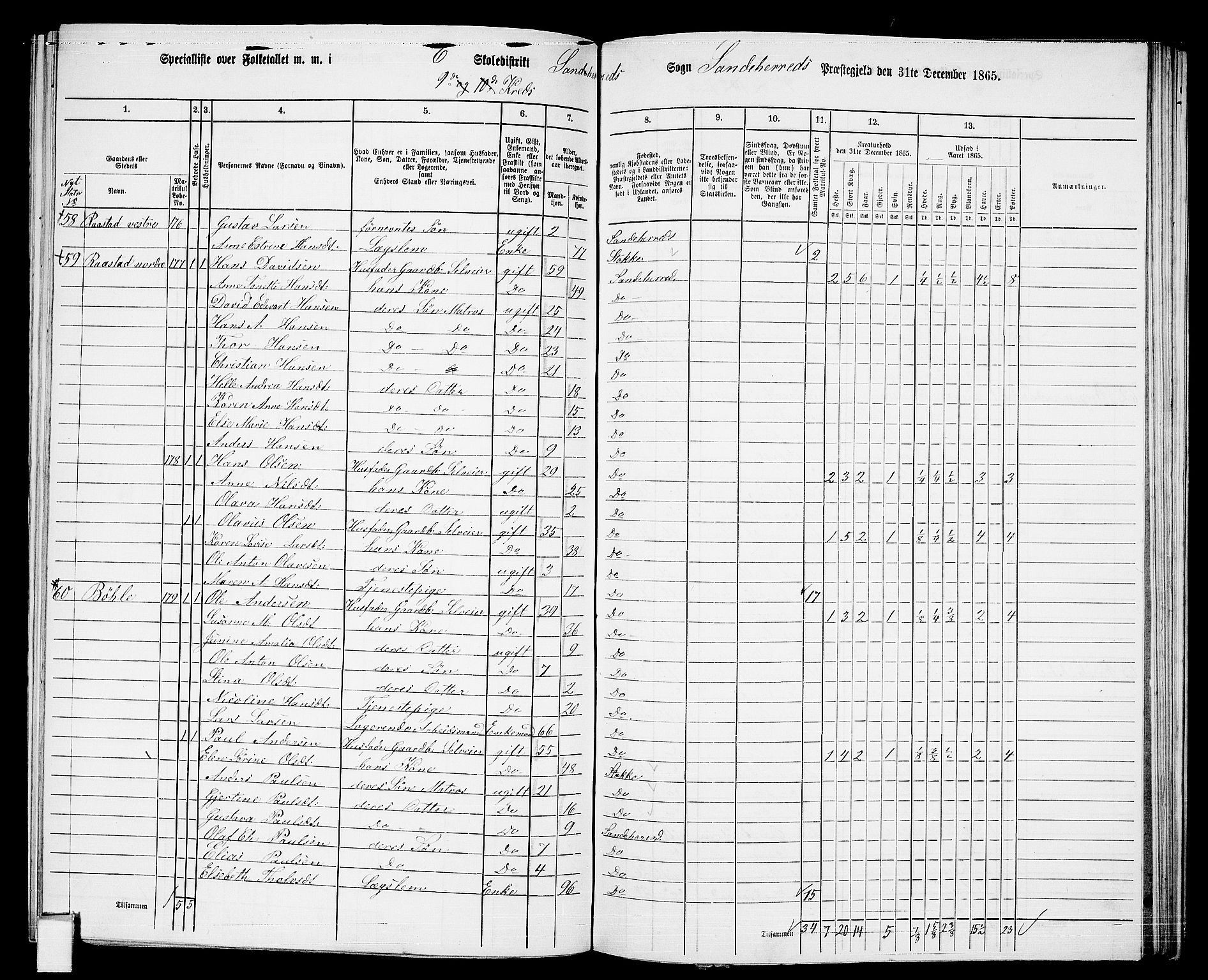 RA, 1865 census for Sandeherred/Sandeherred, 1865, p. 160