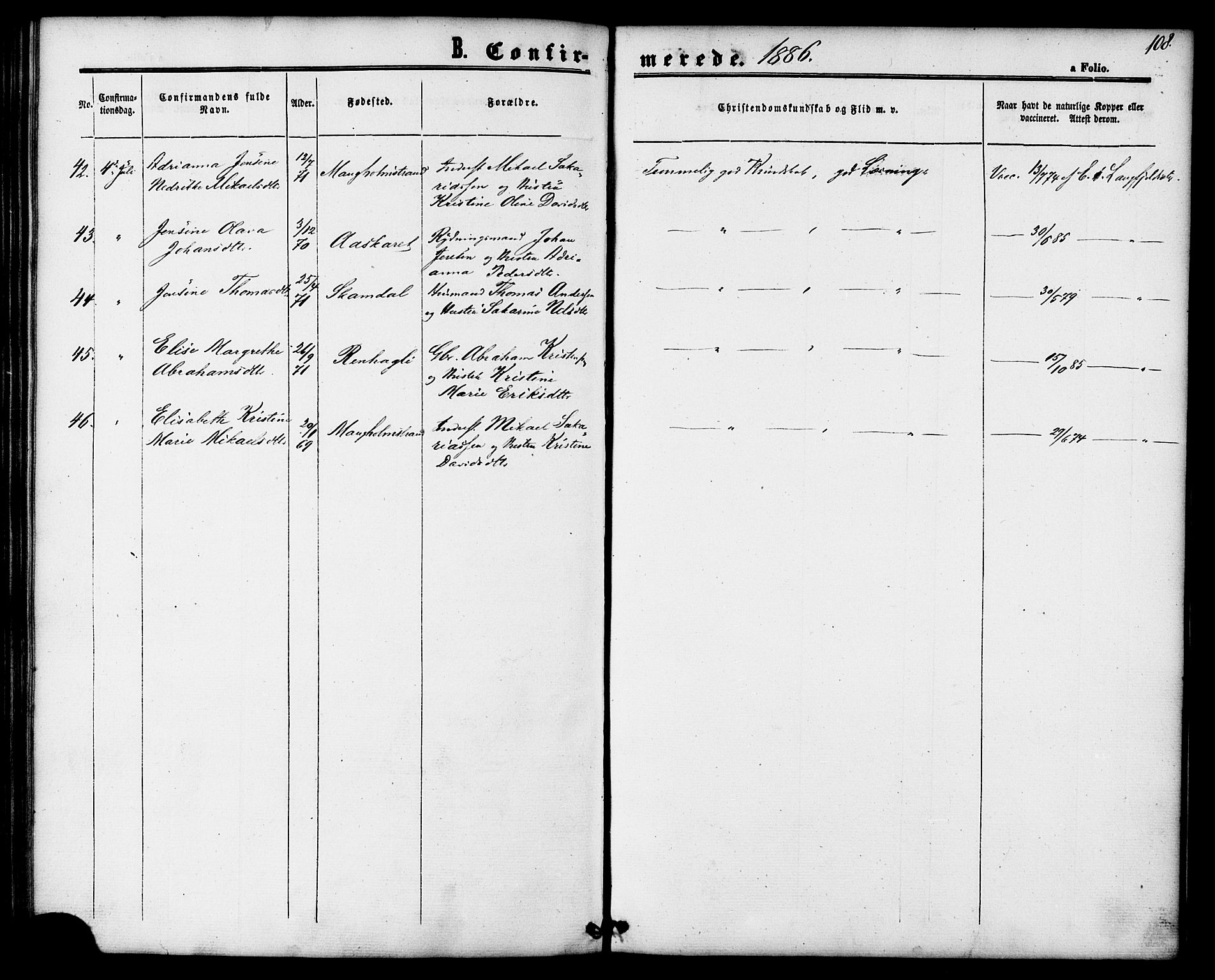 Ministerialprotokoller, klokkerbøker og fødselsregistre - Nordland, AV/SAT-A-1459/827/L0394: Parish register (official) no. 827A06, 1865-1886, p. 108