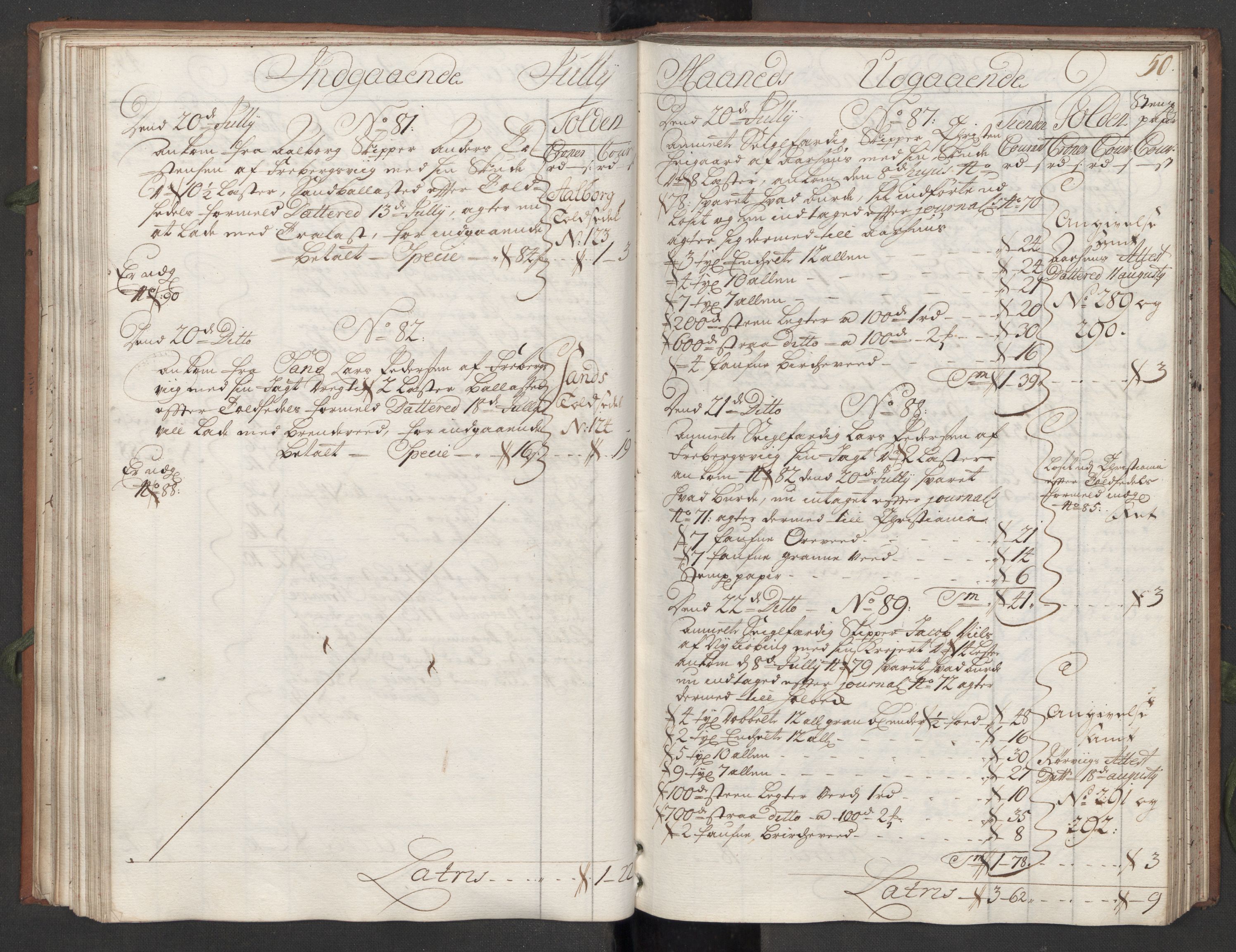 Generaltollkammeret, tollregnskaper, AV/RA-EA-5490/R09/L0008/0001: Tollregnskaper Holmestrand / Hovedtollbok, 1733, p. 49b-50a
