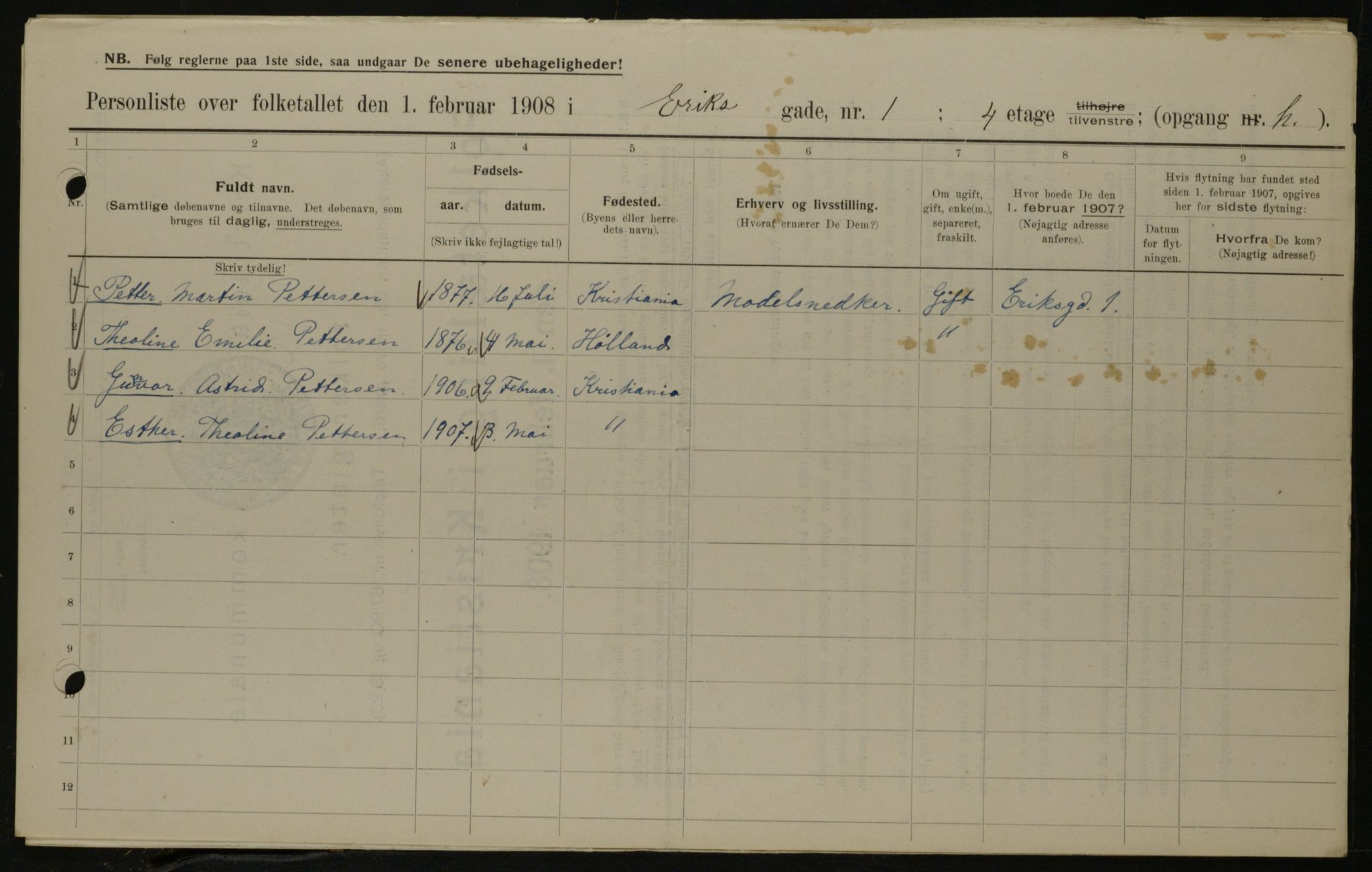 OBA, Municipal Census 1908 for Kristiania, 1908, p. 17943