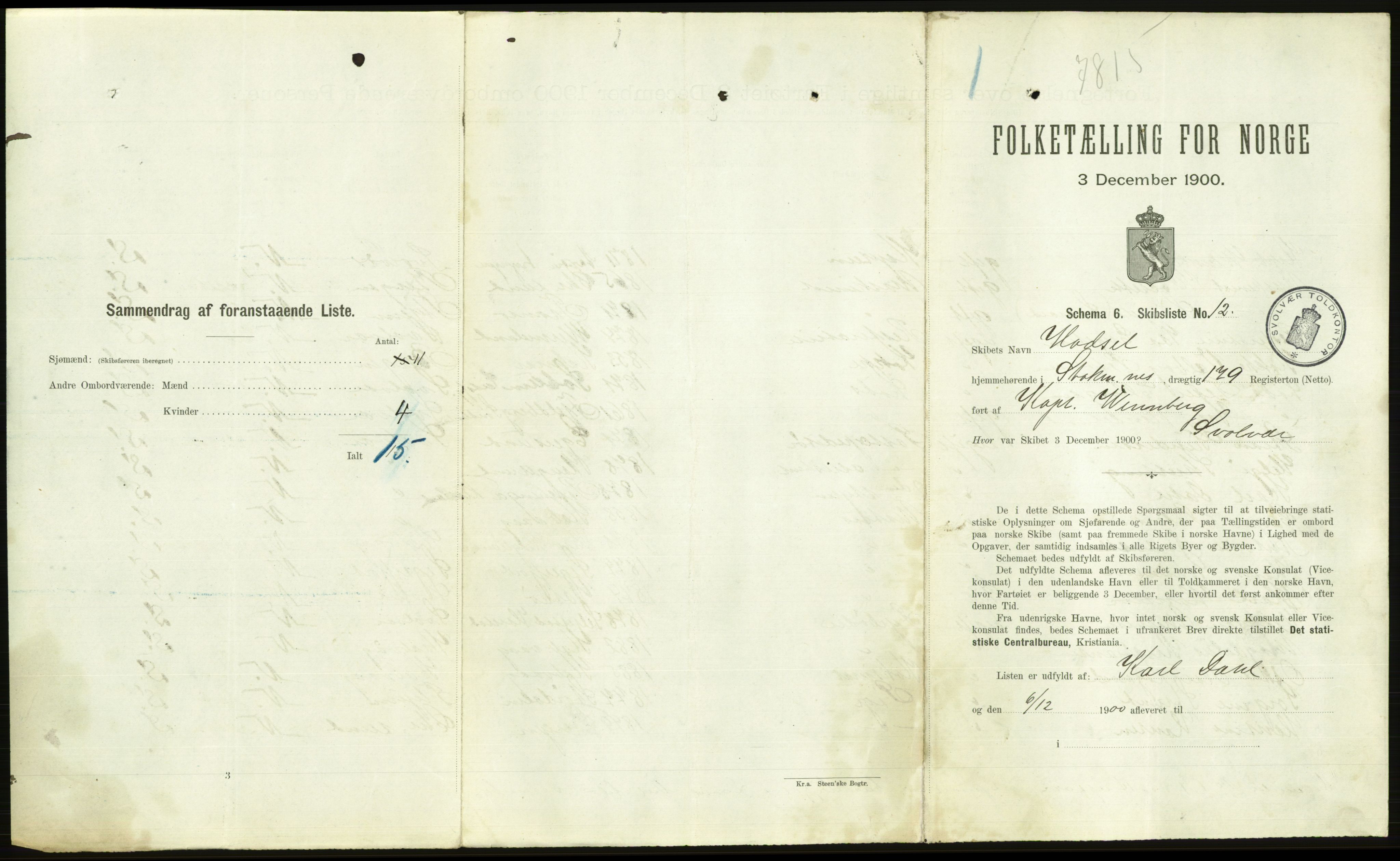 RA, 1900 Census - ship lists from ships in Norwegian harbours, harbours abroad and at sea, 1900, p. 2691