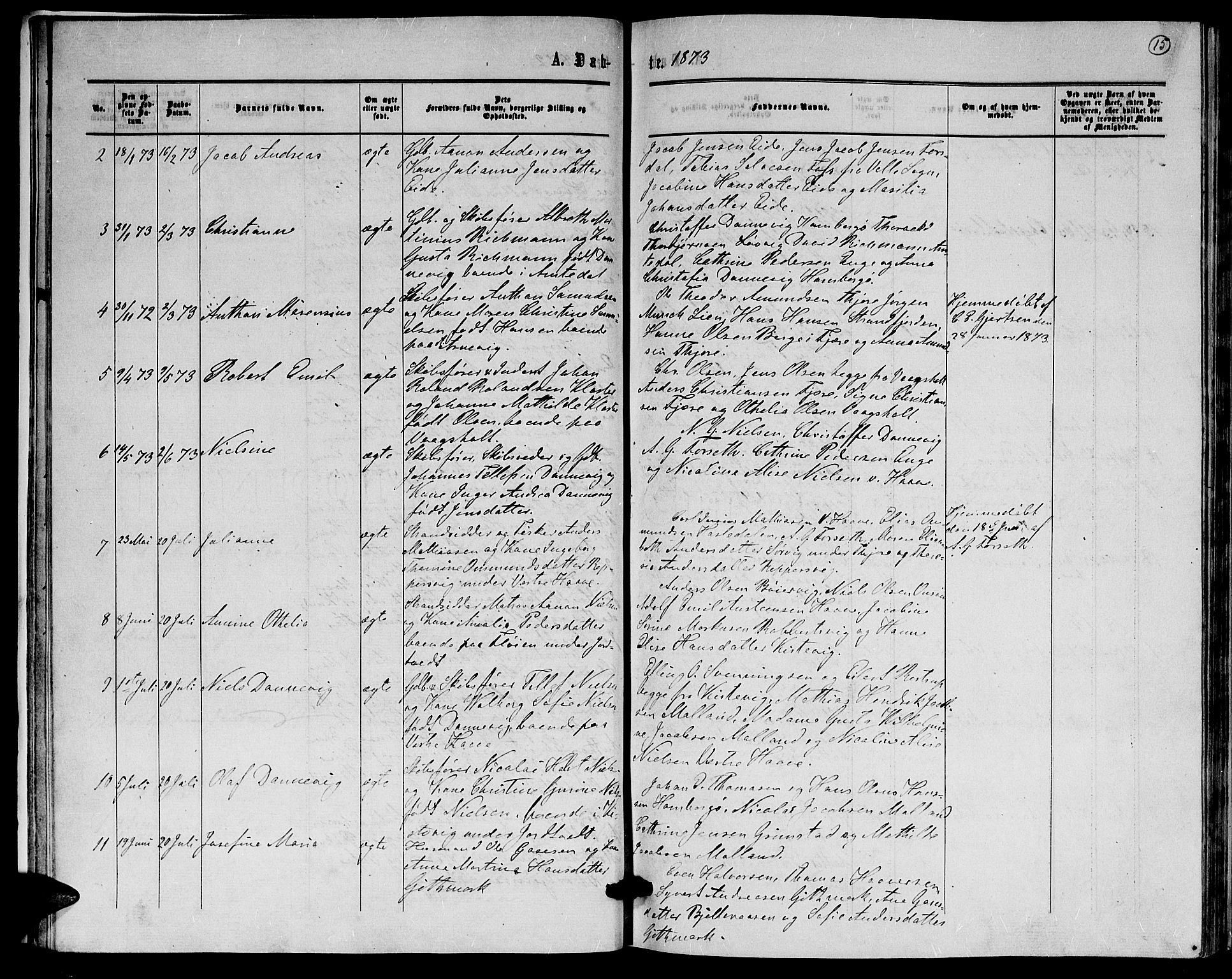 Hommedal sokneprestkontor, AV/SAK-1111-0023/F/Fb/Fba/L0003: Parish register (copy) no. B 3, 1863-1884, p. 15