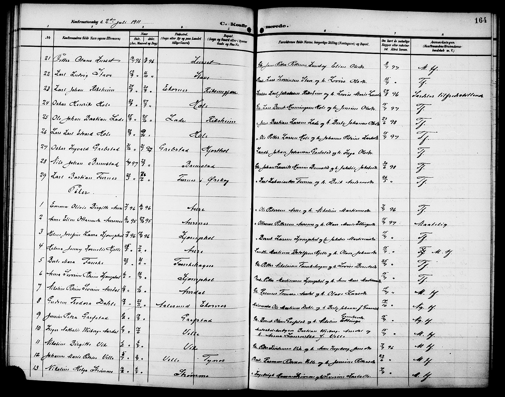 Ministerialprotokoller, klokkerbøker og fødselsregistre - Møre og Romsdal, AV/SAT-A-1454/523/L0341: Parish register (copy) no. 523C04, 1903-1916, p. 164