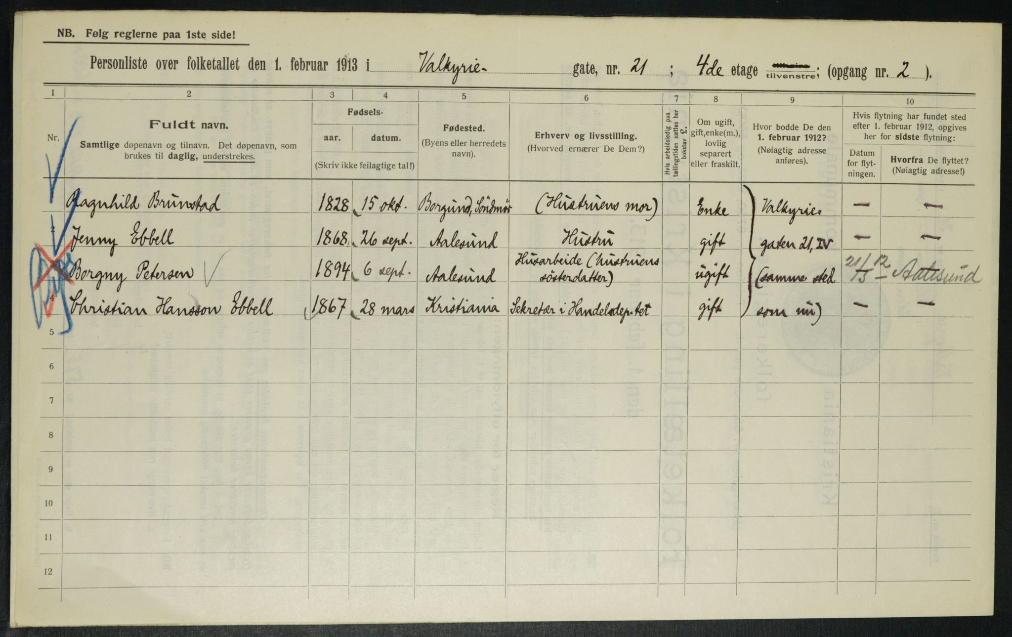 OBA, Municipal Census 1913 for Kristiania, 1913, p. 121718