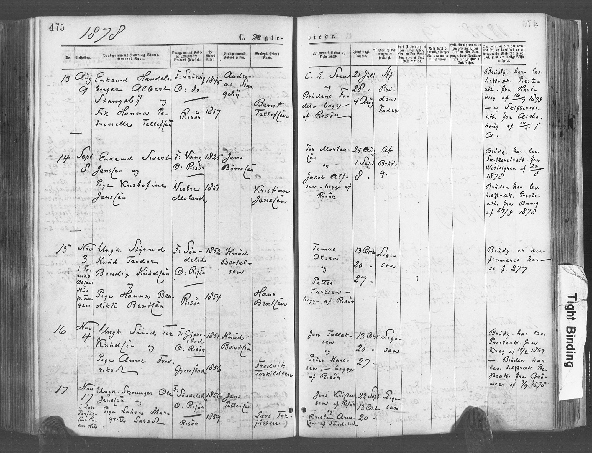 Risør sokneprestkontor, SAK/1111-0035/F/Fa/L0004: Parish register (official) no. A 4, 1865-1882, p. 475