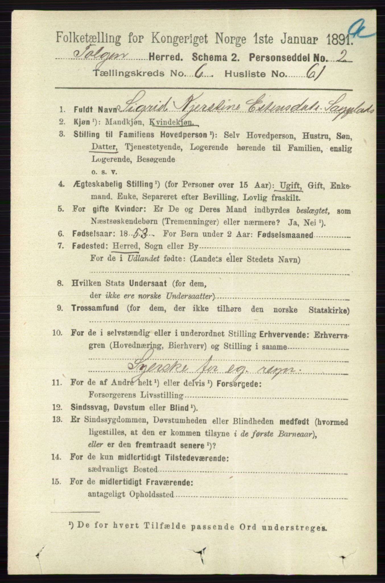 RA, 1891 census for 0436 Tolga, 1891, p. 1984