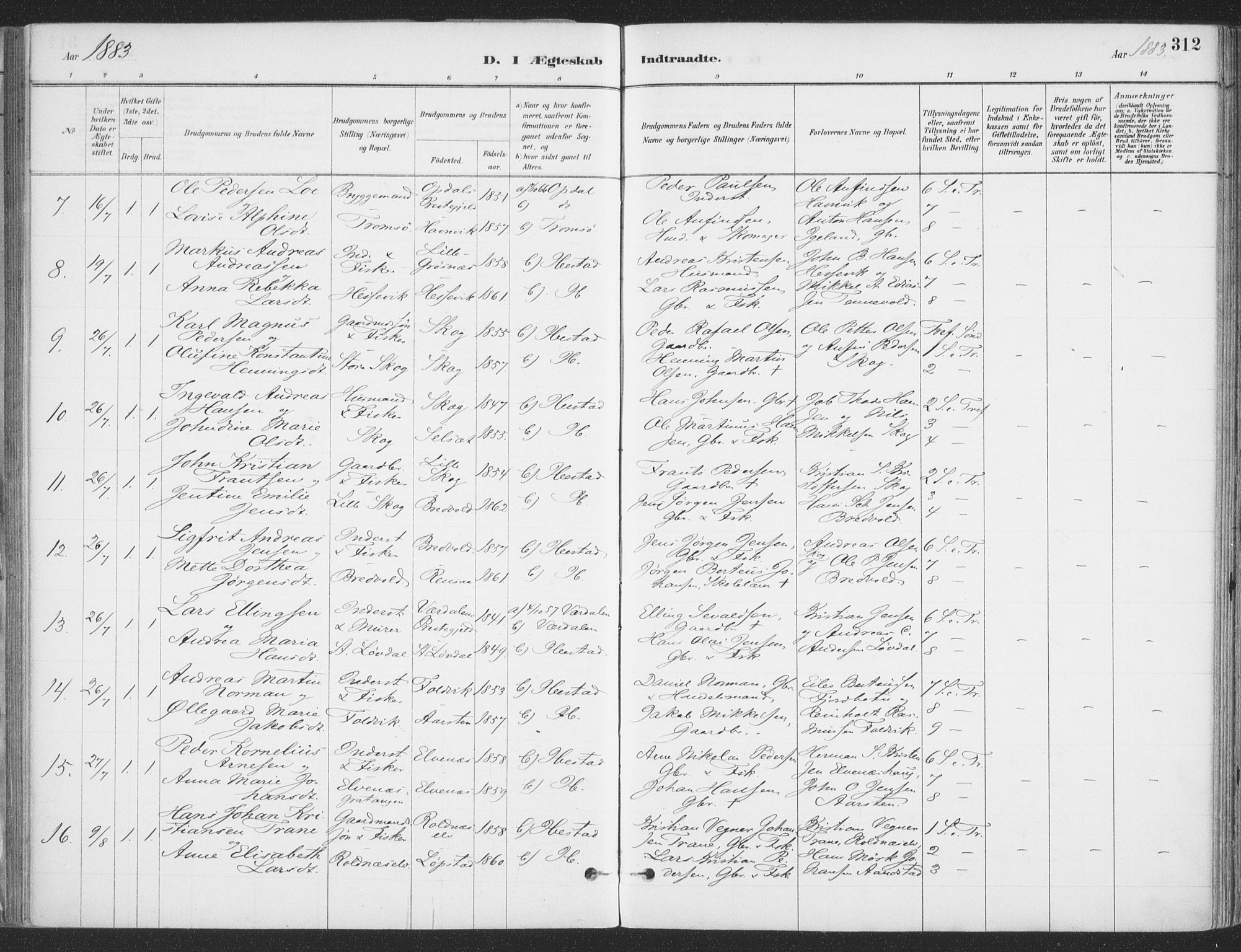 Ibestad sokneprestembete, SATØ/S-0077/H/Ha/Haa/L0011kirke: Parish register (official) no. 11, 1880-1889, p. 312