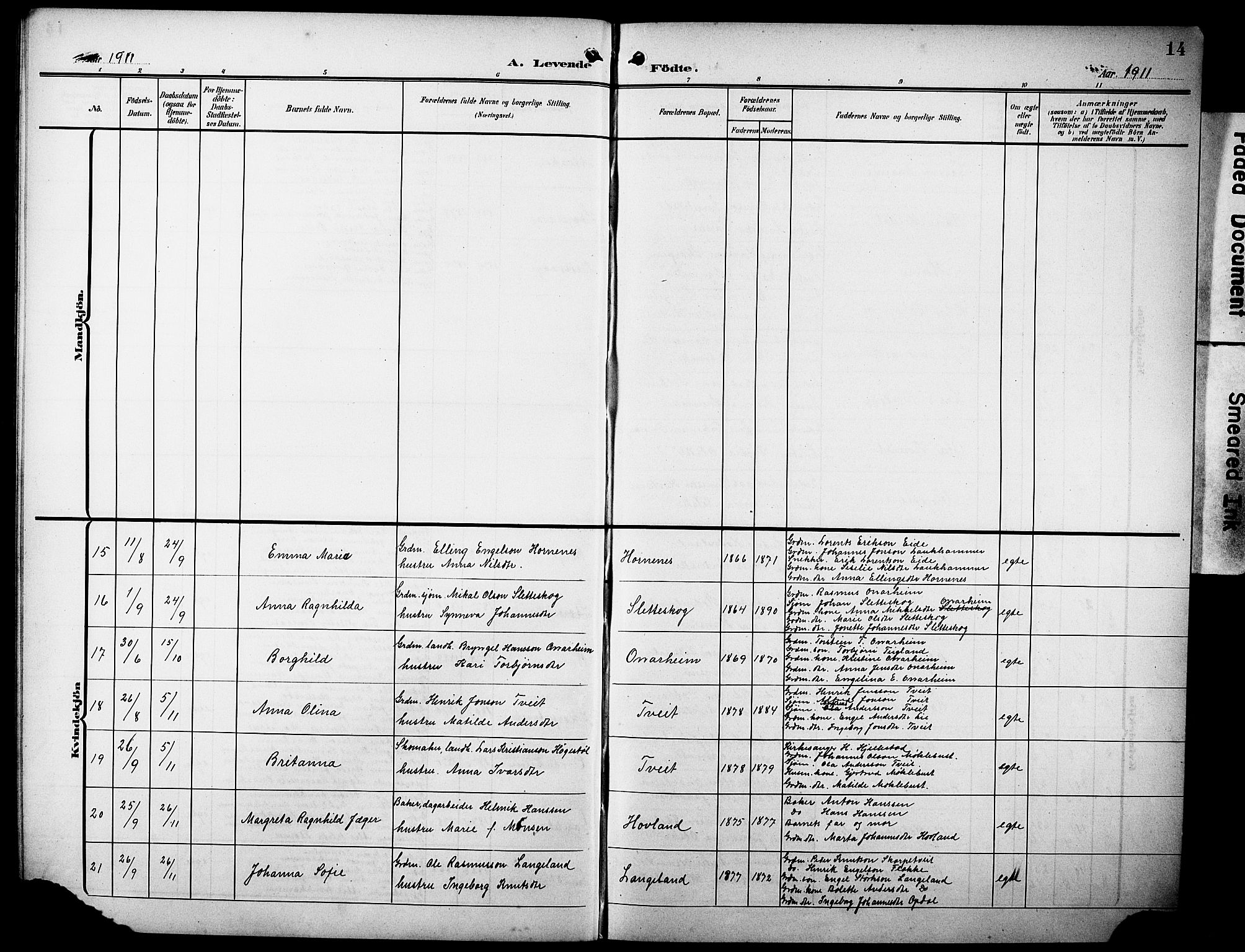 Tysnes sokneprestembete, AV/SAB-A-78601/H/Hab: Parish register (copy) no. C 3, 1908-1924, p. 14