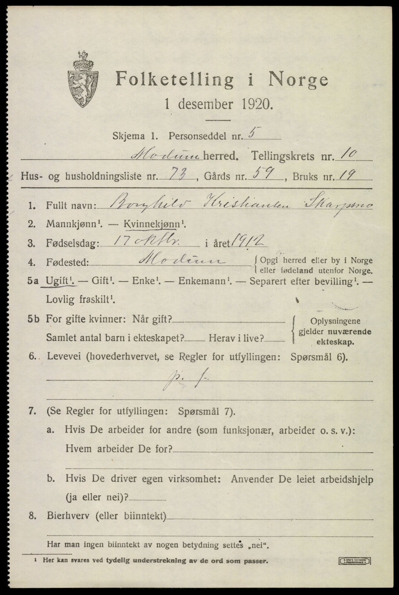 SAKO, 1920 census for Modum, 1920, p. 13733