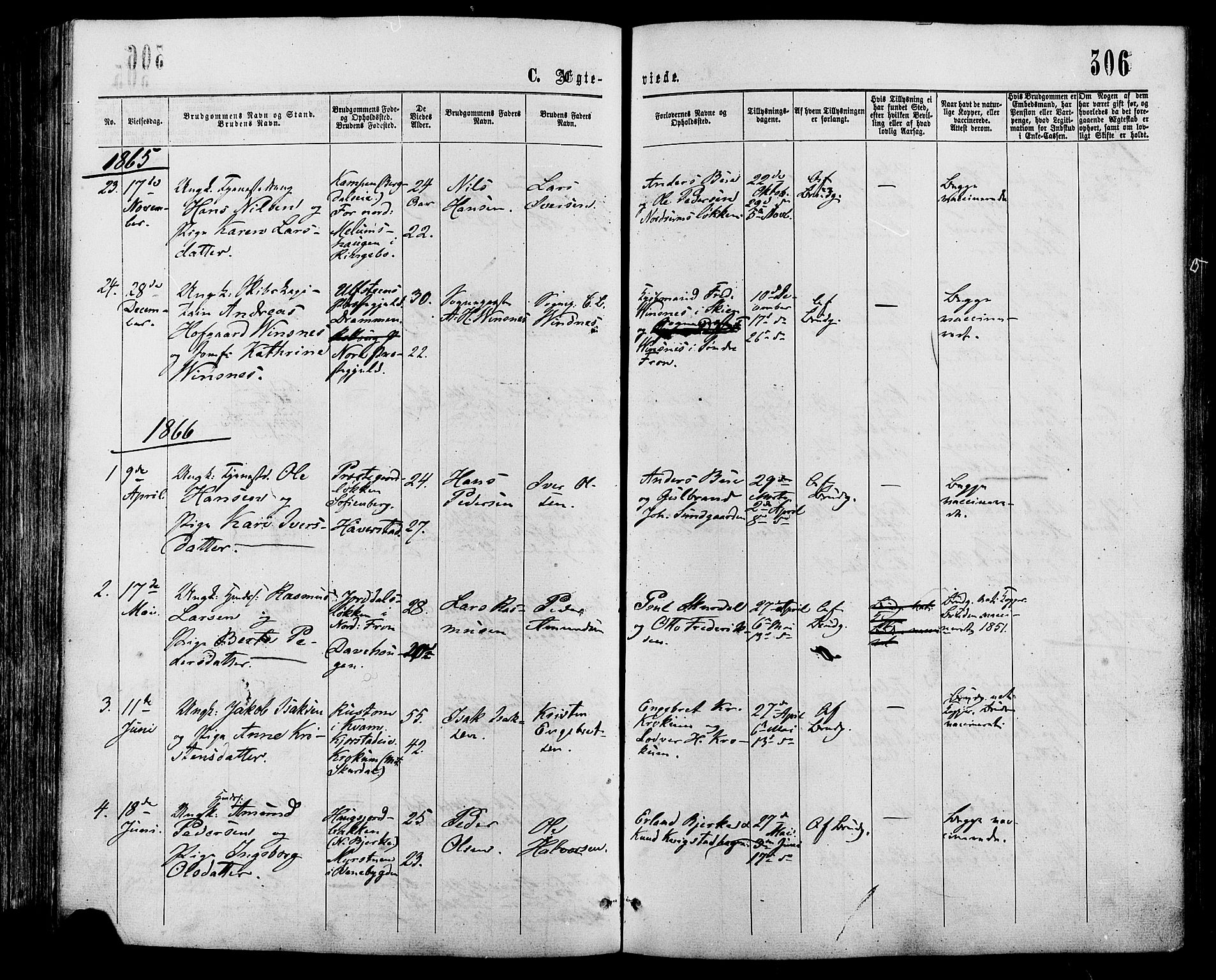 Sør-Fron prestekontor, SAH/PREST-010/H/Ha/Haa/L0002: Parish register (official) no. 2, 1864-1880, p. 306