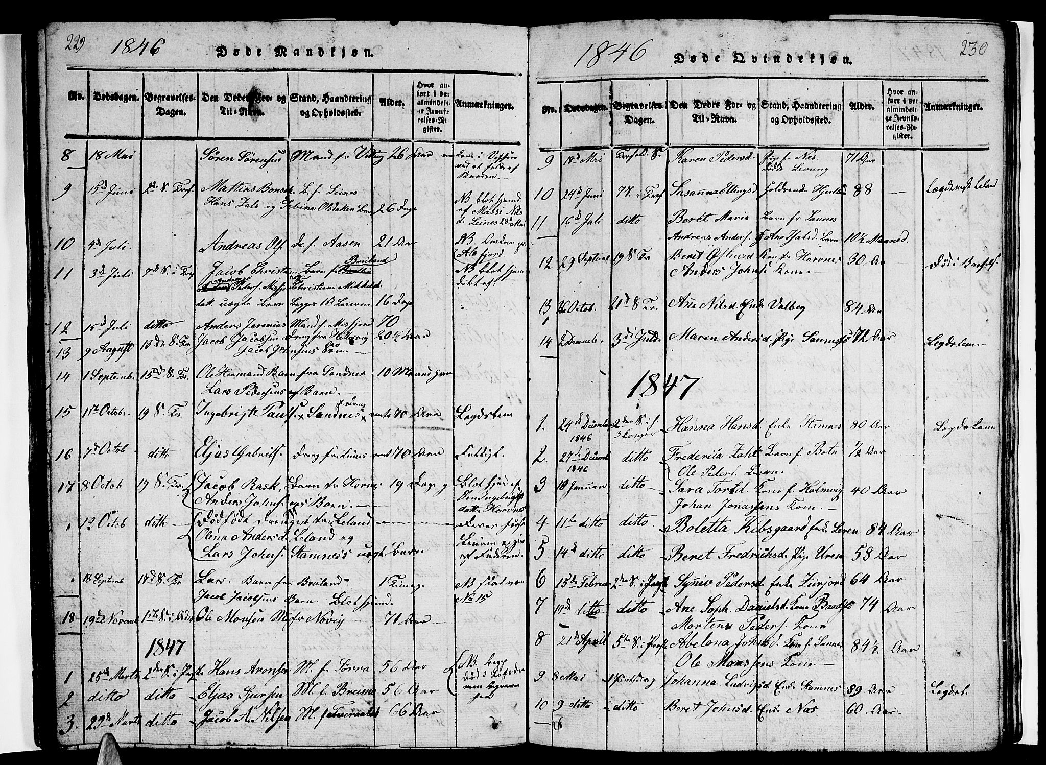 Ministerialprotokoller, klokkerbøker og fødselsregistre - Nordland, AV/SAT-A-1459/831/L0474: Parish register (copy) no. 831C01, 1820-1850, p. 229-230