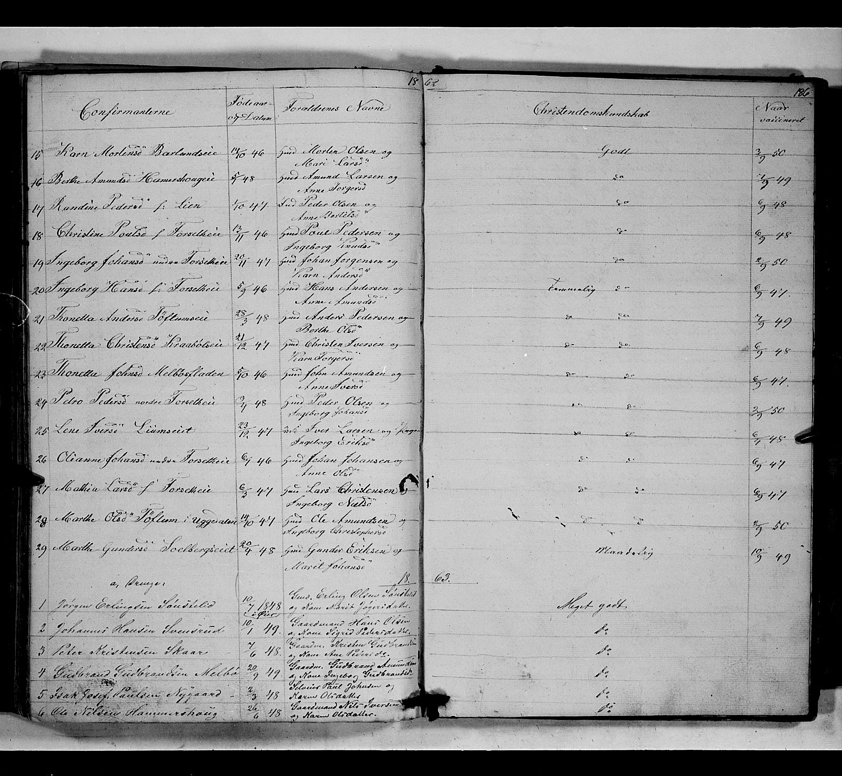 Gausdal prestekontor, SAH/PREST-090/H/Ha/Hab/L0005: Parish register (copy) no. 5, 1846-1867, p. 186