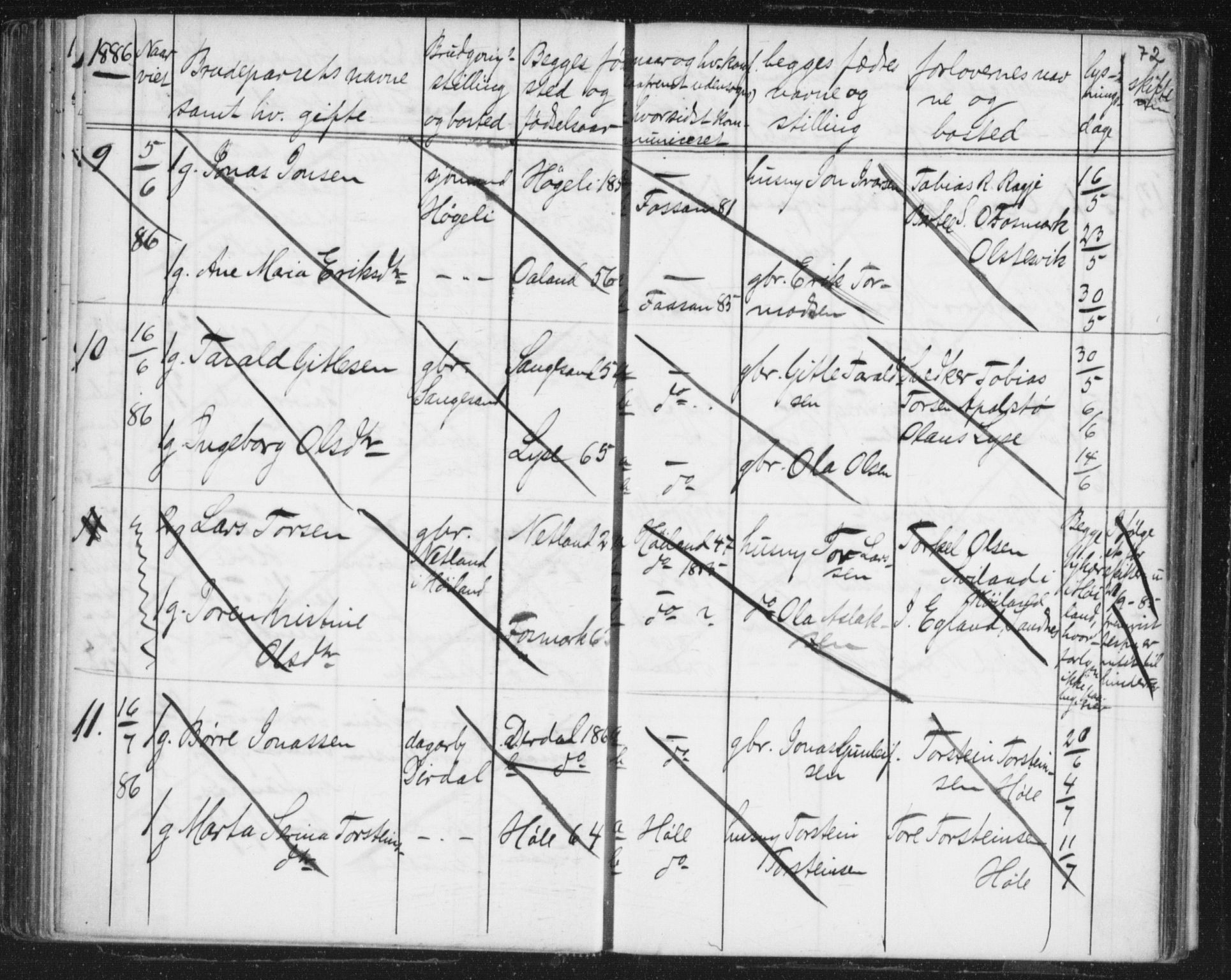 Høgsfjord sokneprestkontor, SAST/A-101624/I/Ie/L0001: Banns register no. 705.BA.1, 1871-1899, p. 72