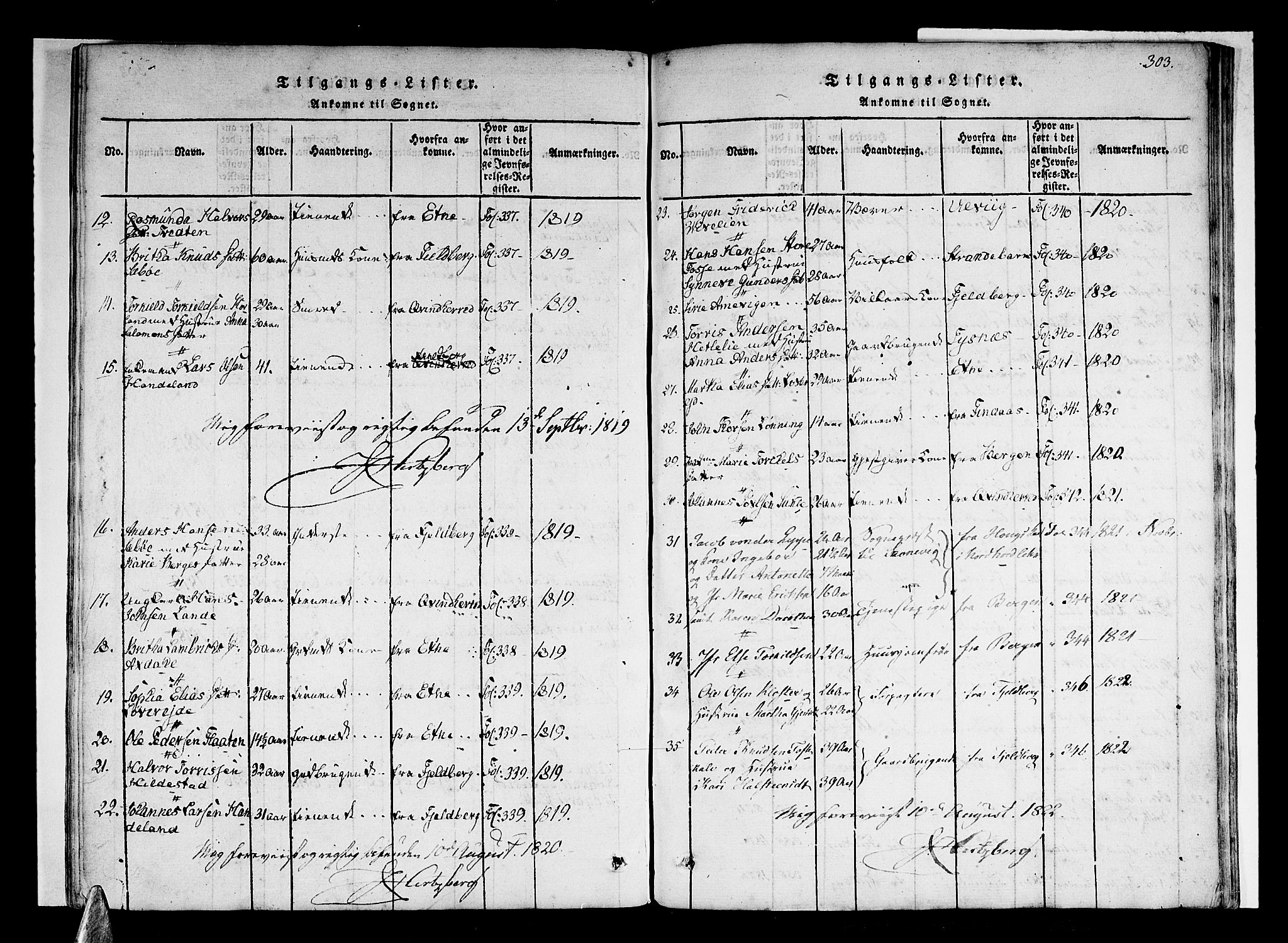 Skånevik sokneprestembete, AV/SAB-A-77801/H/Haa: Parish register (official) no. A 3, 1815-1828, p. 303