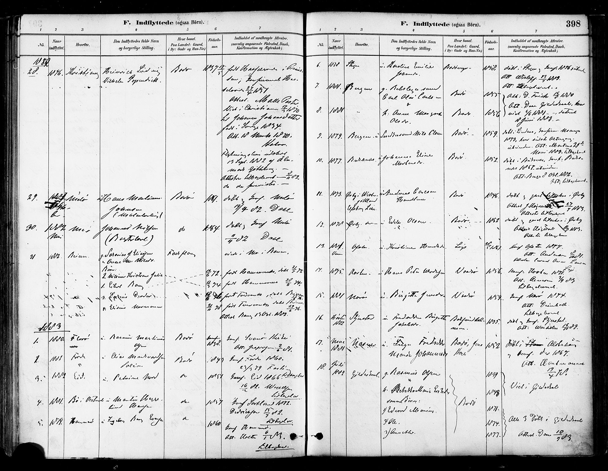 Ministerialprotokoller, klokkerbøker og fødselsregistre - Nordland, AV/SAT-A-1459/802/L0054: Parish register (official) no. 802A01, 1879-1893, p. 398