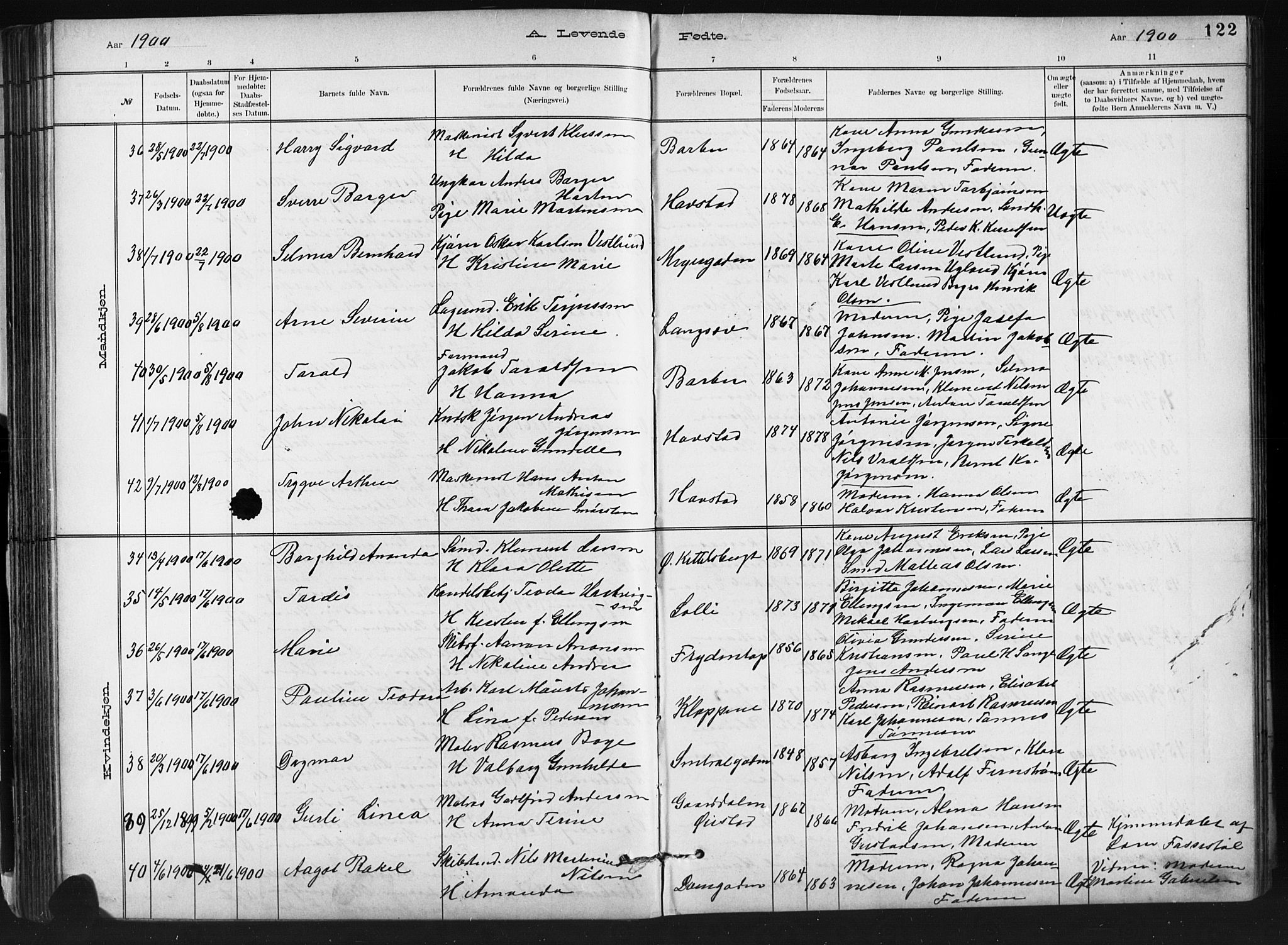 Barbu sokneprestkontor, SAK/1111-0003/F/Fb/L0002: Parish register (copy) no. B 2, 1890-1922, p. 122