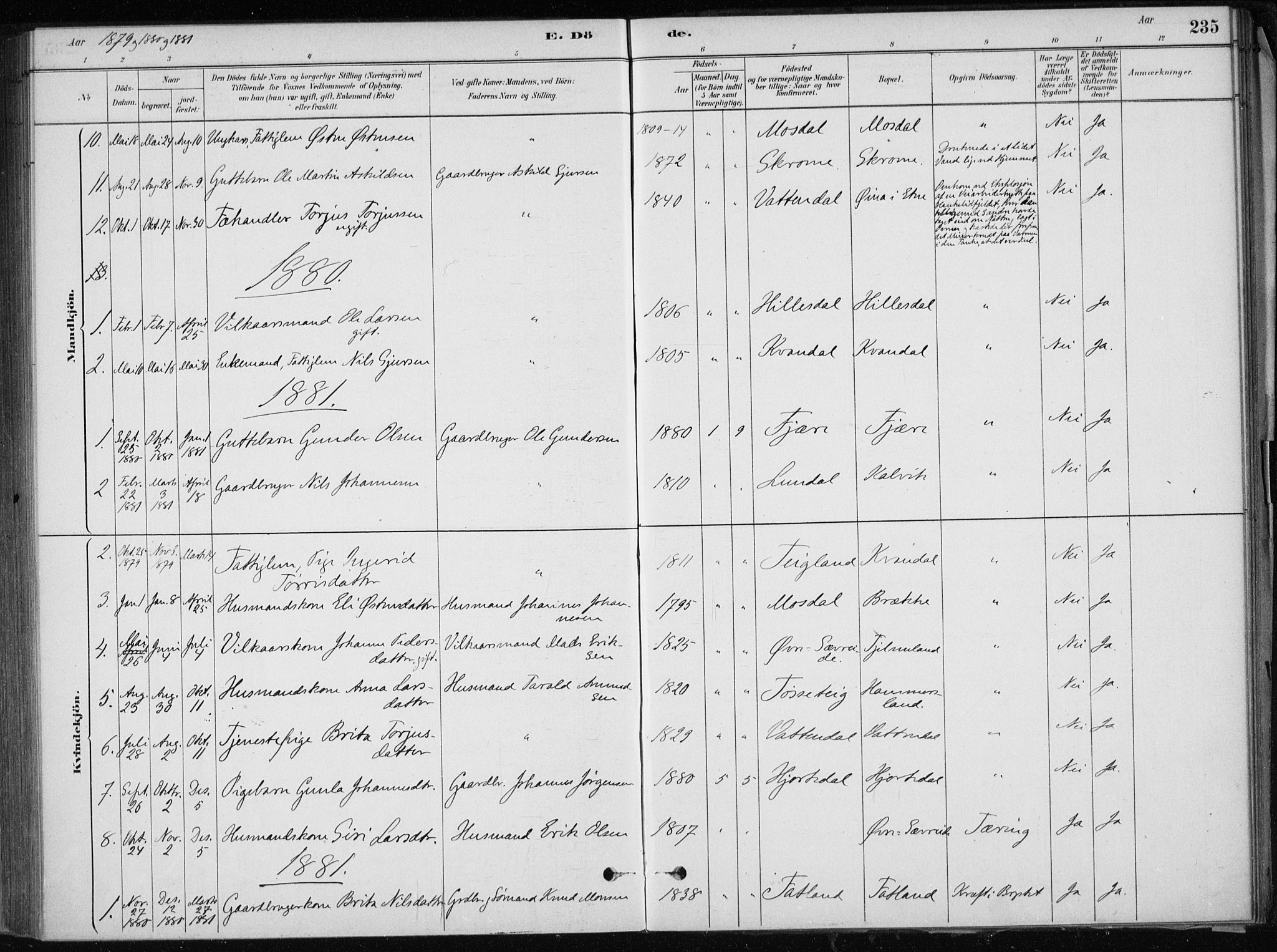 Skånevik sokneprestembete, SAB/A-77801/H/Haa: Parish register (official) no. E  1, 1879-1901, p. 235