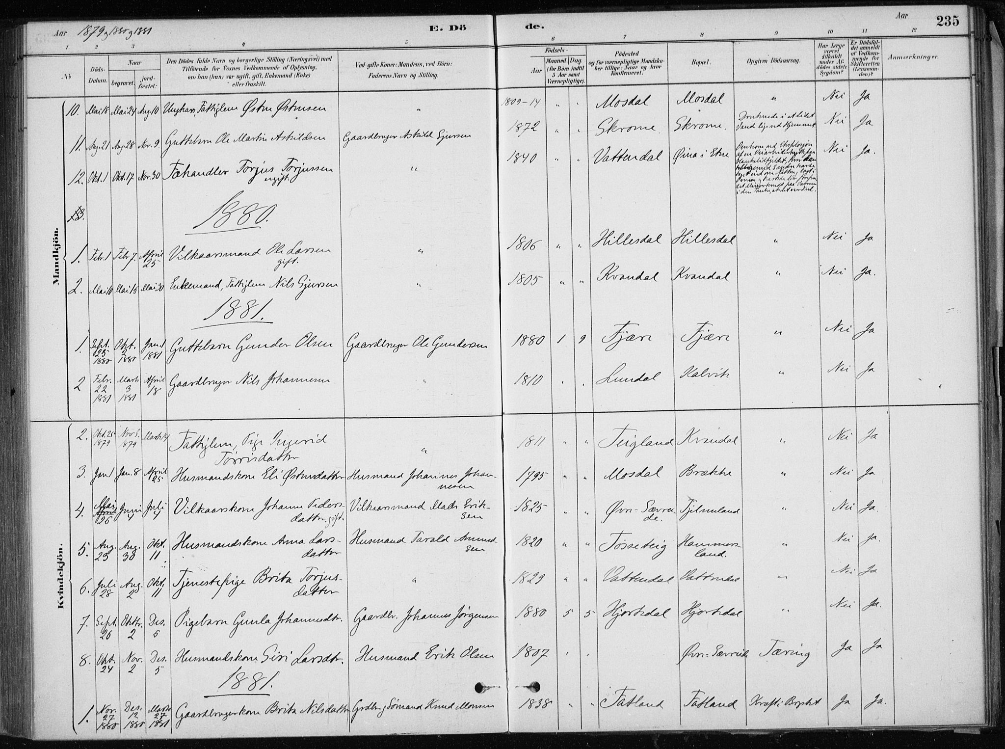 Skånevik sokneprestembete, AV/SAB-A-77801/H/Haa: Parish register (official) no. E  1, 1879-1901, p. 235