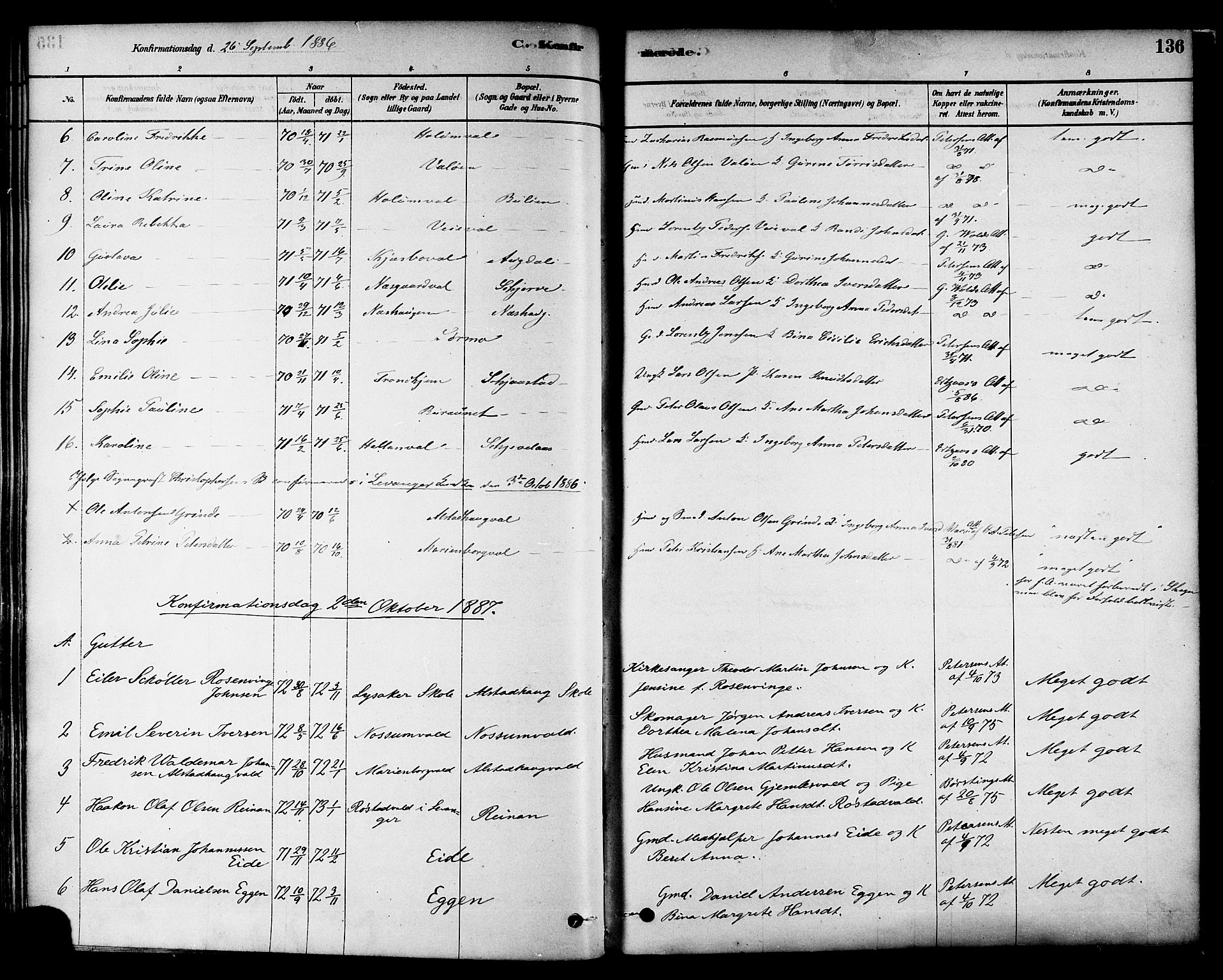 Ministerialprotokoller, klokkerbøker og fødselsregistre - Nord-Trøndelag, AV/SAT-A-1458/717/L0159: Parish register (official) no. 717A09, 1878-1898, p. 136